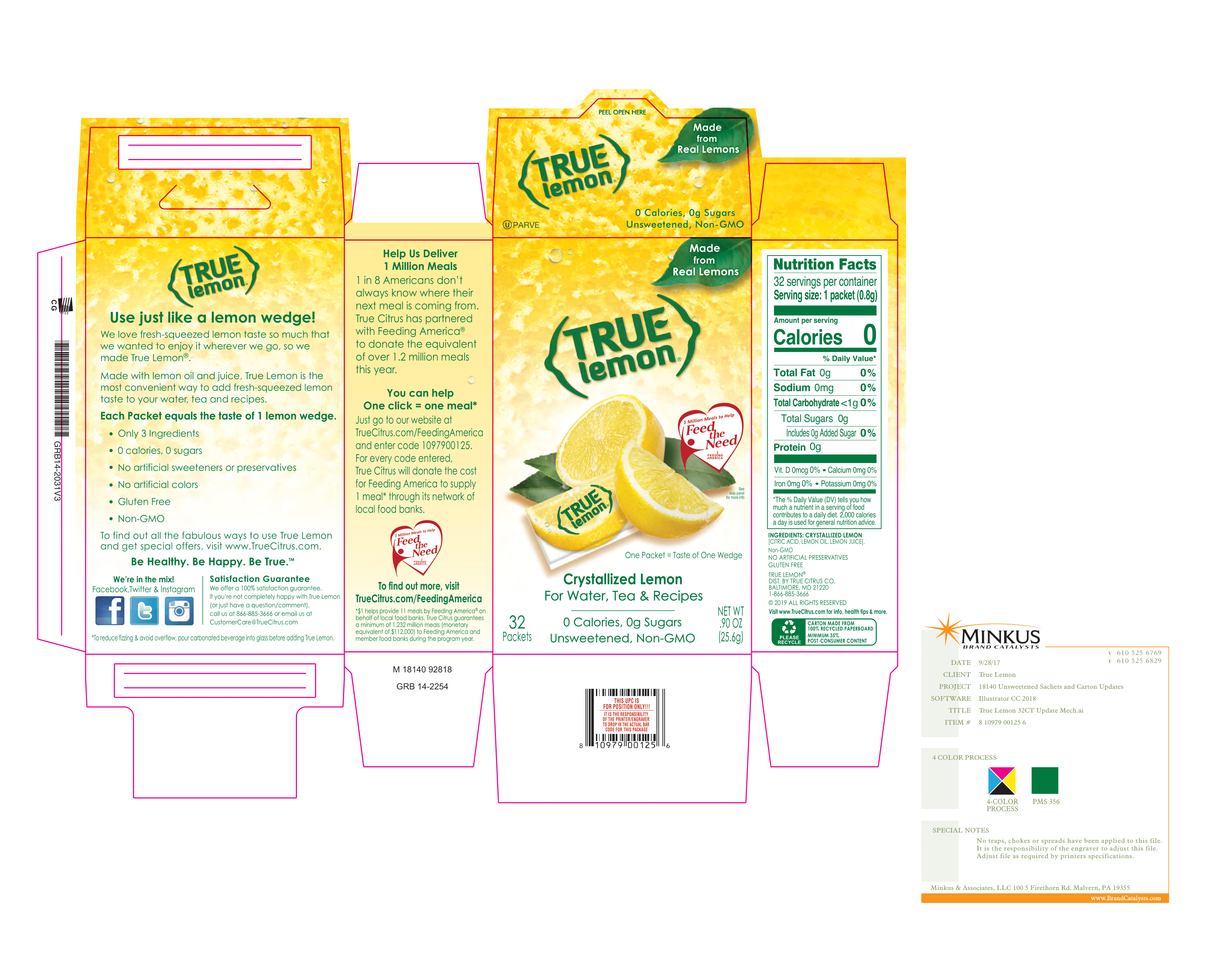 True Lemon Packet 12 units per case 0.9 oz Product Label