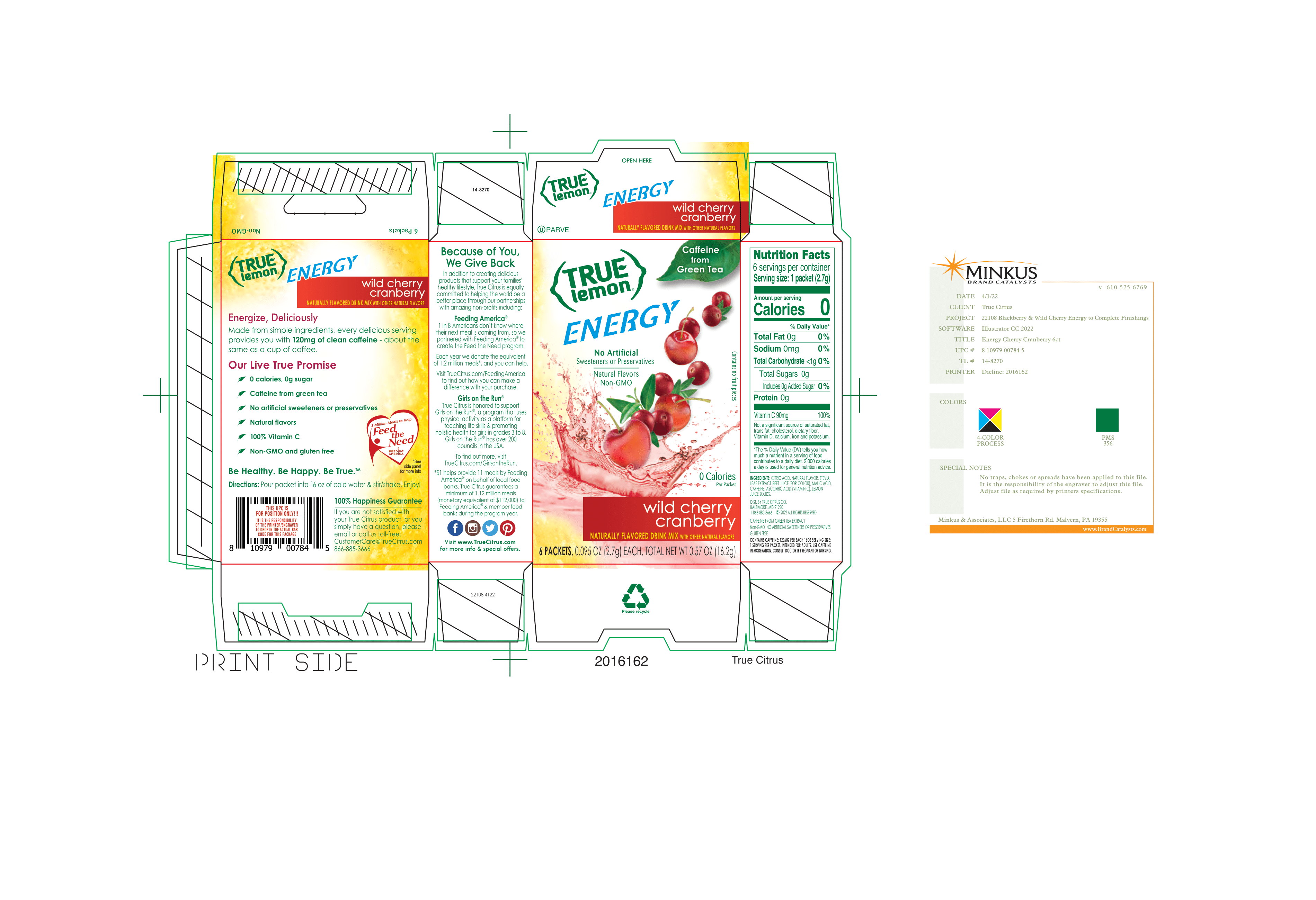 True Lemon Energy Wild Cherry Cranberry 12 units per case 0.6 oz Product Label