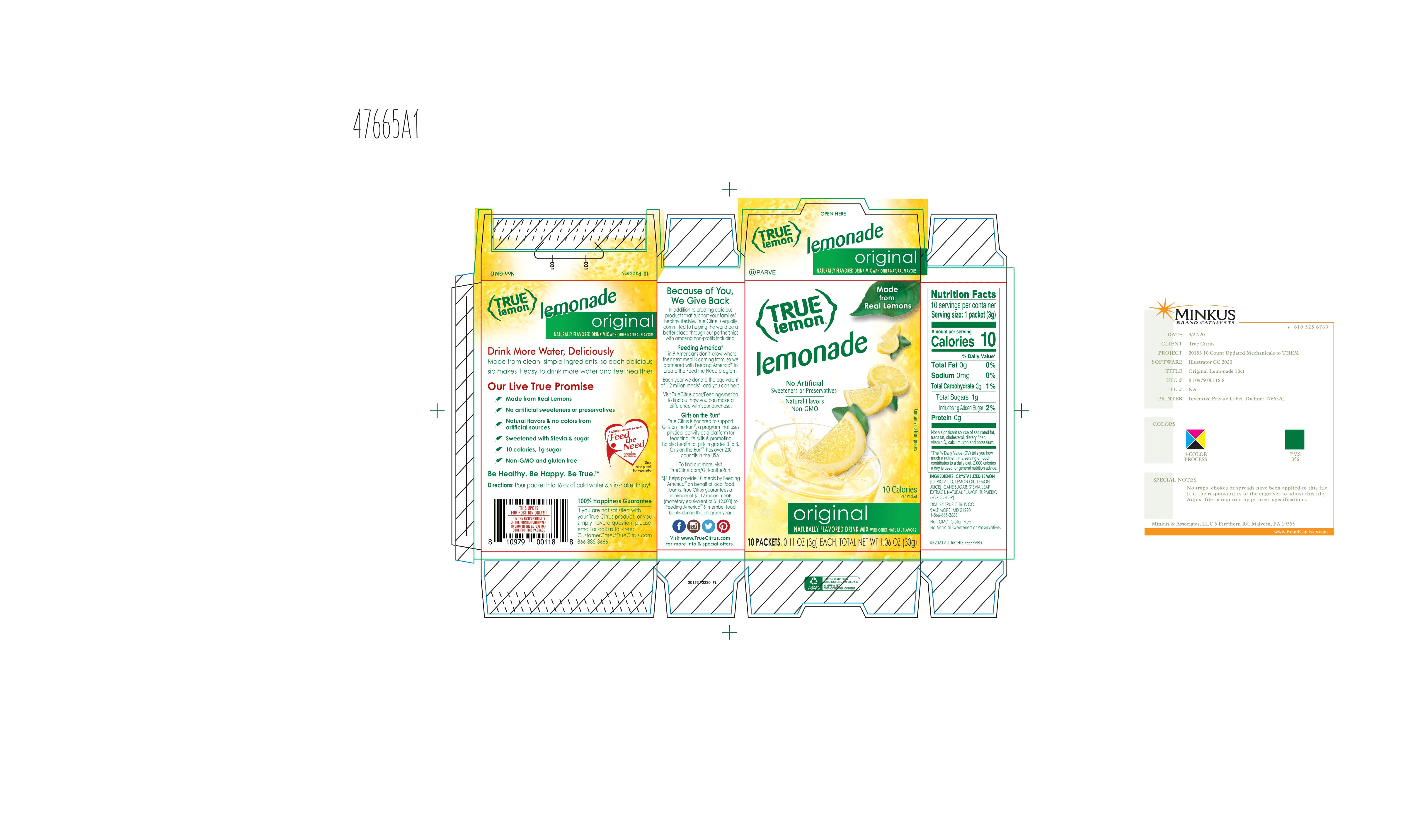 True Lemon Lemonade Original 12 units per case 1.1 oz Product Label