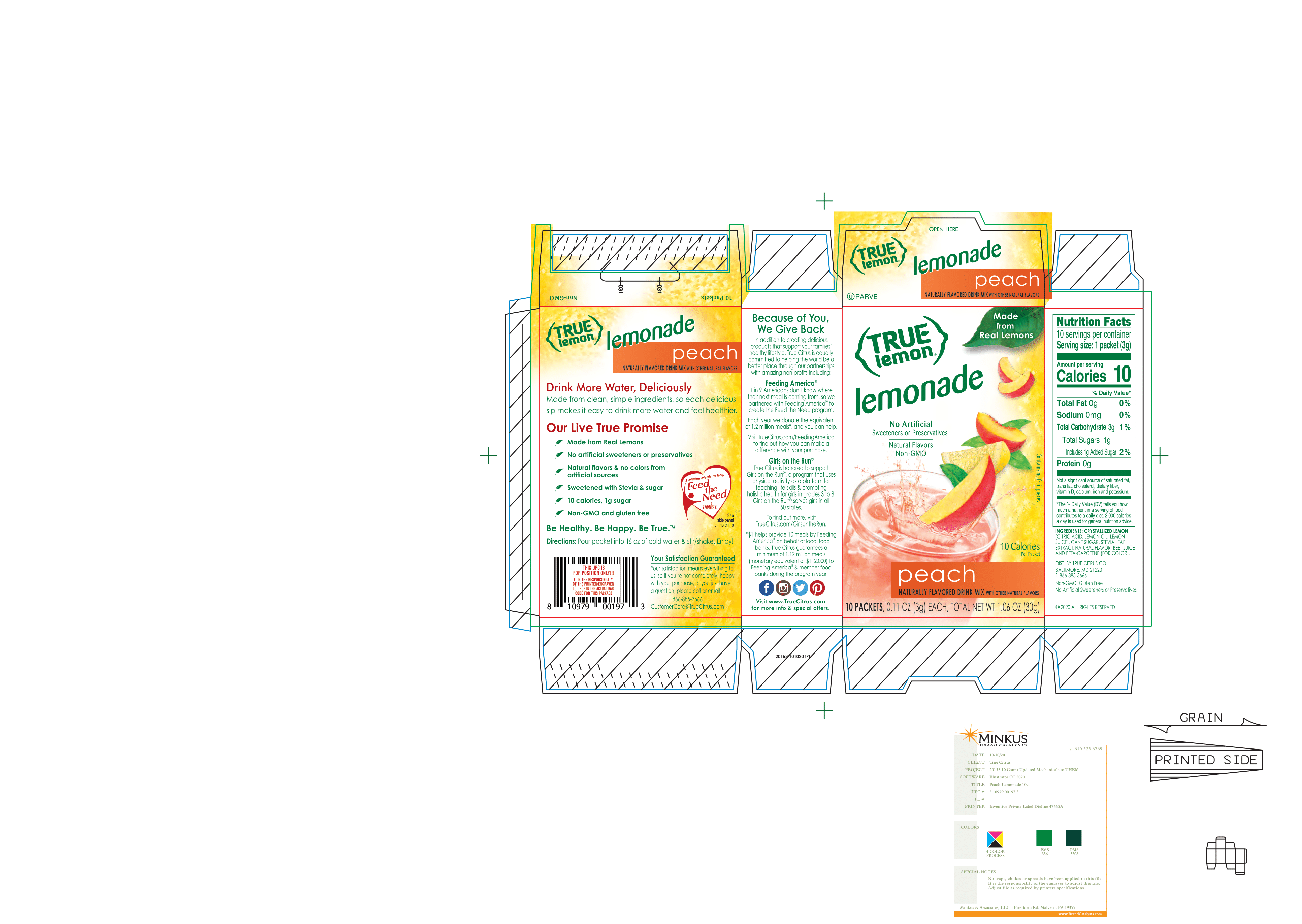 True Lemon Lemonade Peach 12 units per case 1.1 oz Product Label