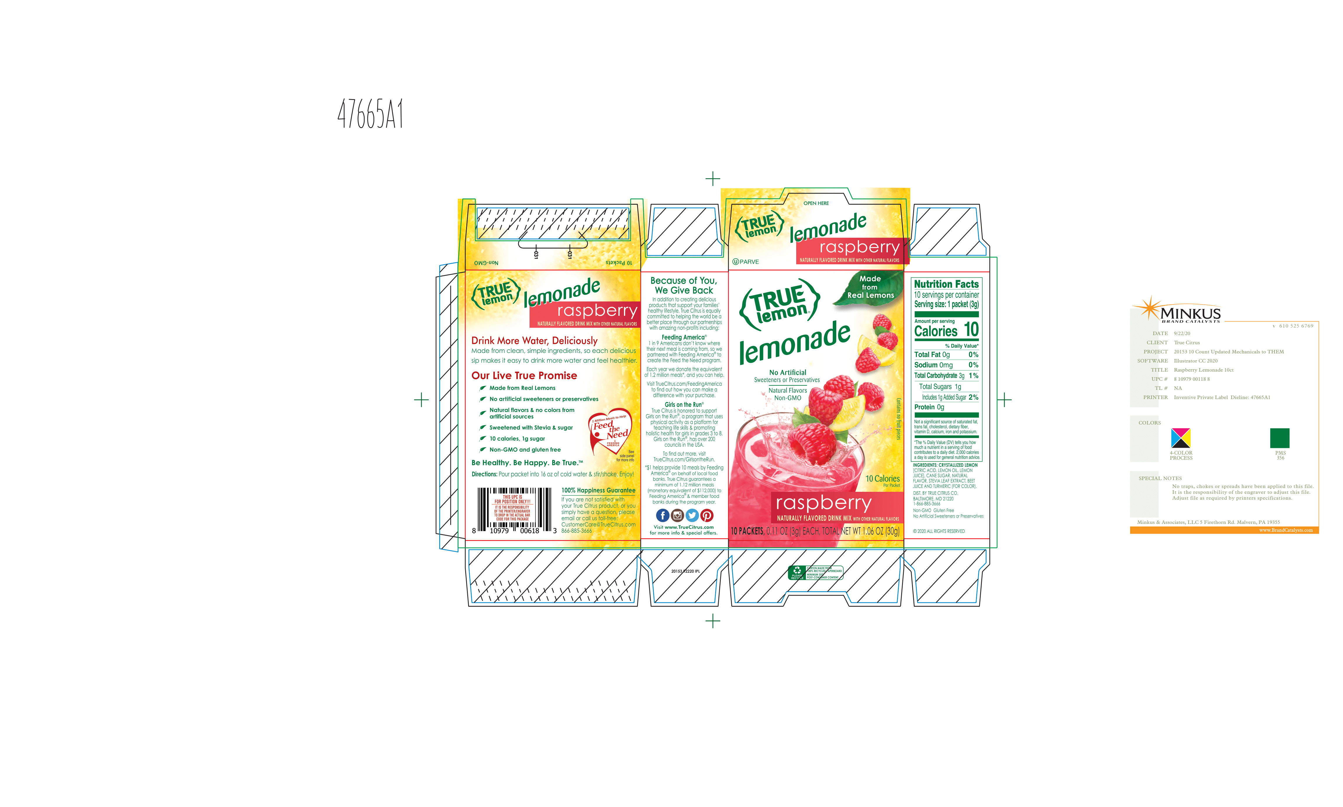 True Lemon Raspberry Lemonade 12 units per case 1.1 oz Product Label