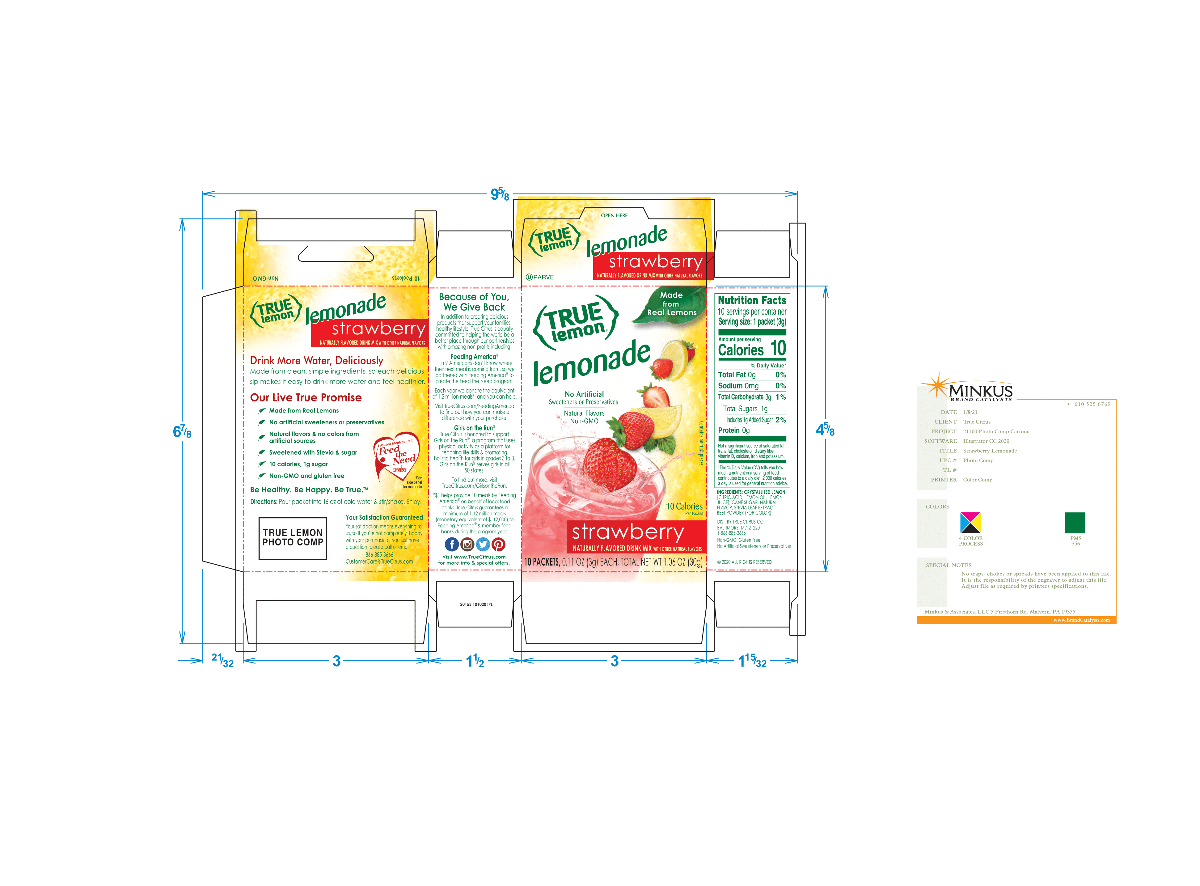 True Lemon Lemonade Strawberry 12 units per case 1.1 oz Product Label