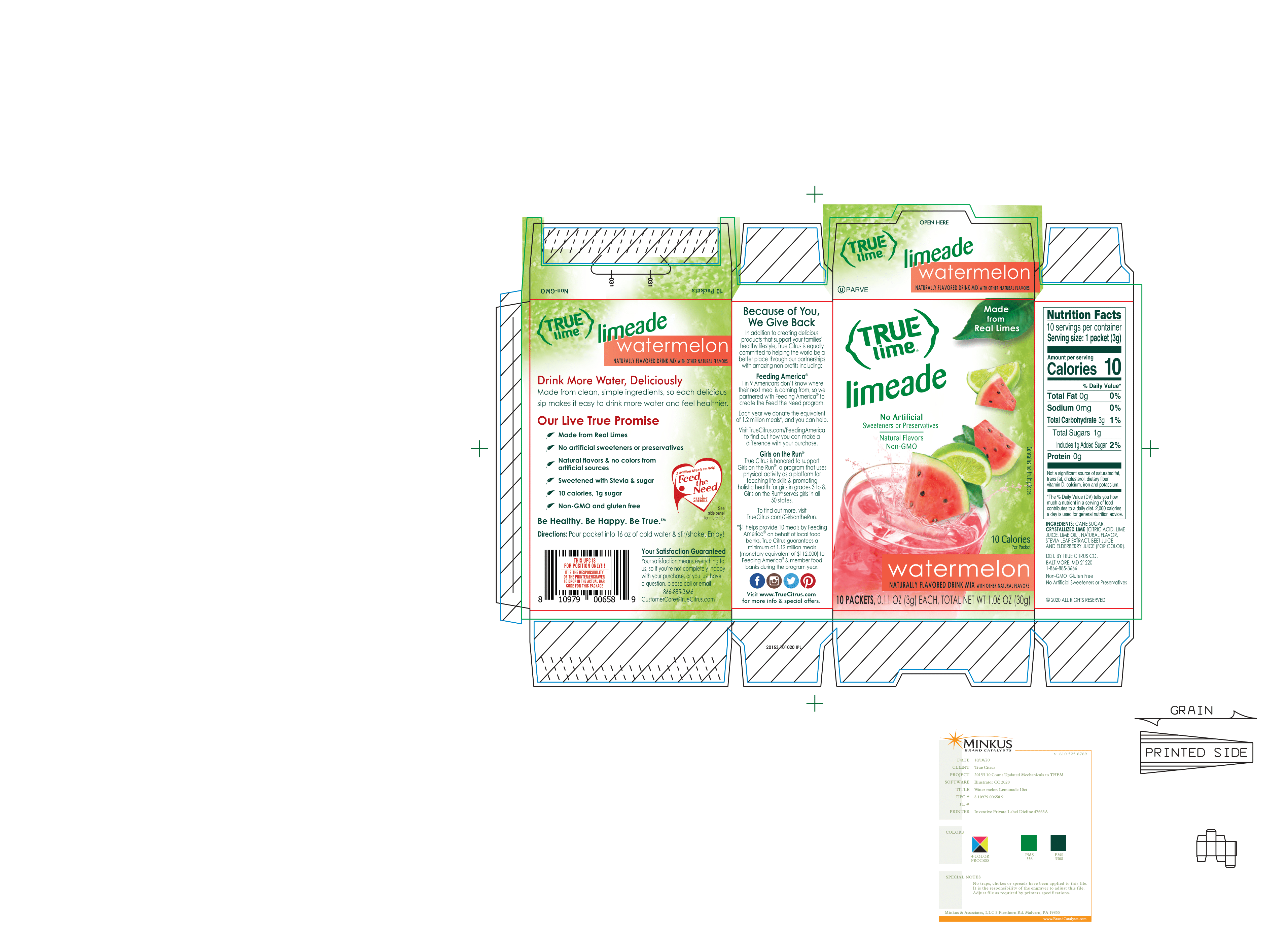 True Lime Limeade Watermelon 12 units per case 1.1 oz Product Label