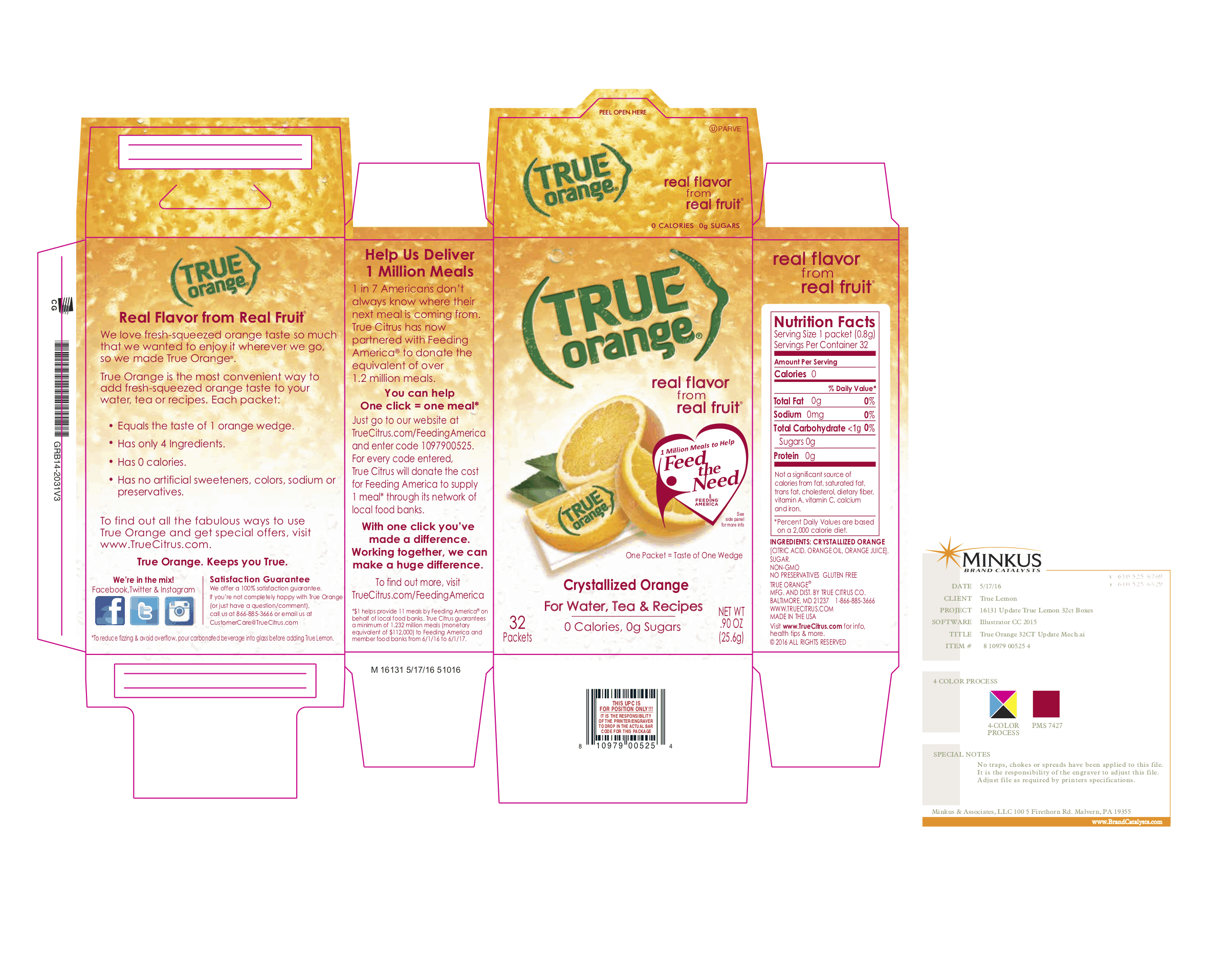 True Orange Packet 12 units per case 0.9 oz Product Label