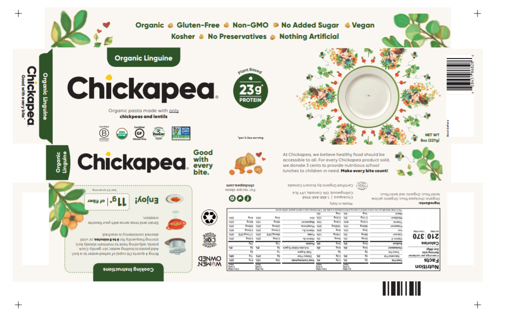 Chickapea Organic Chickpea and Lentil Pasta - Linguine 6 units per case 227 g Product Label