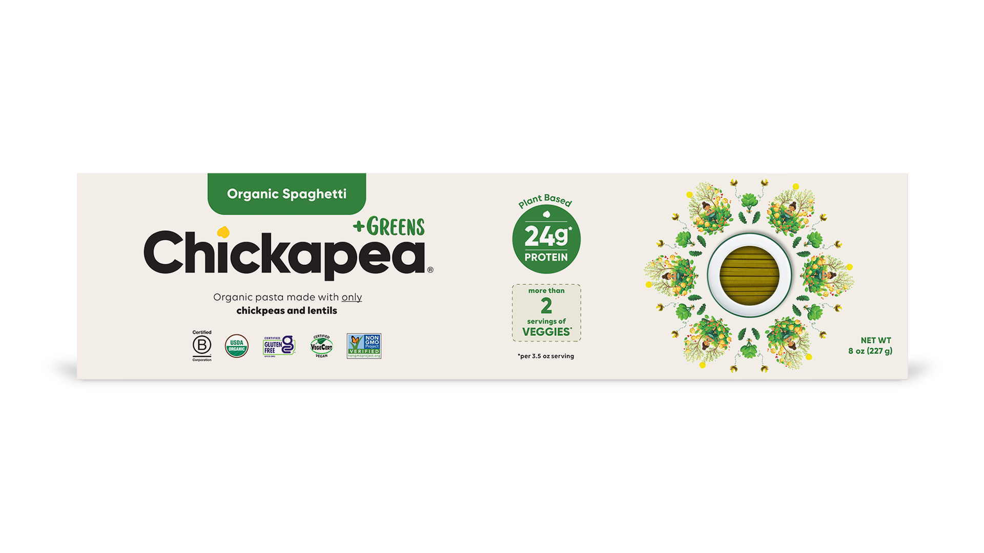 Chickapea +Greens Organic Chickpea and Lentil Pasta - Spaghetti 6 units per case 227 g