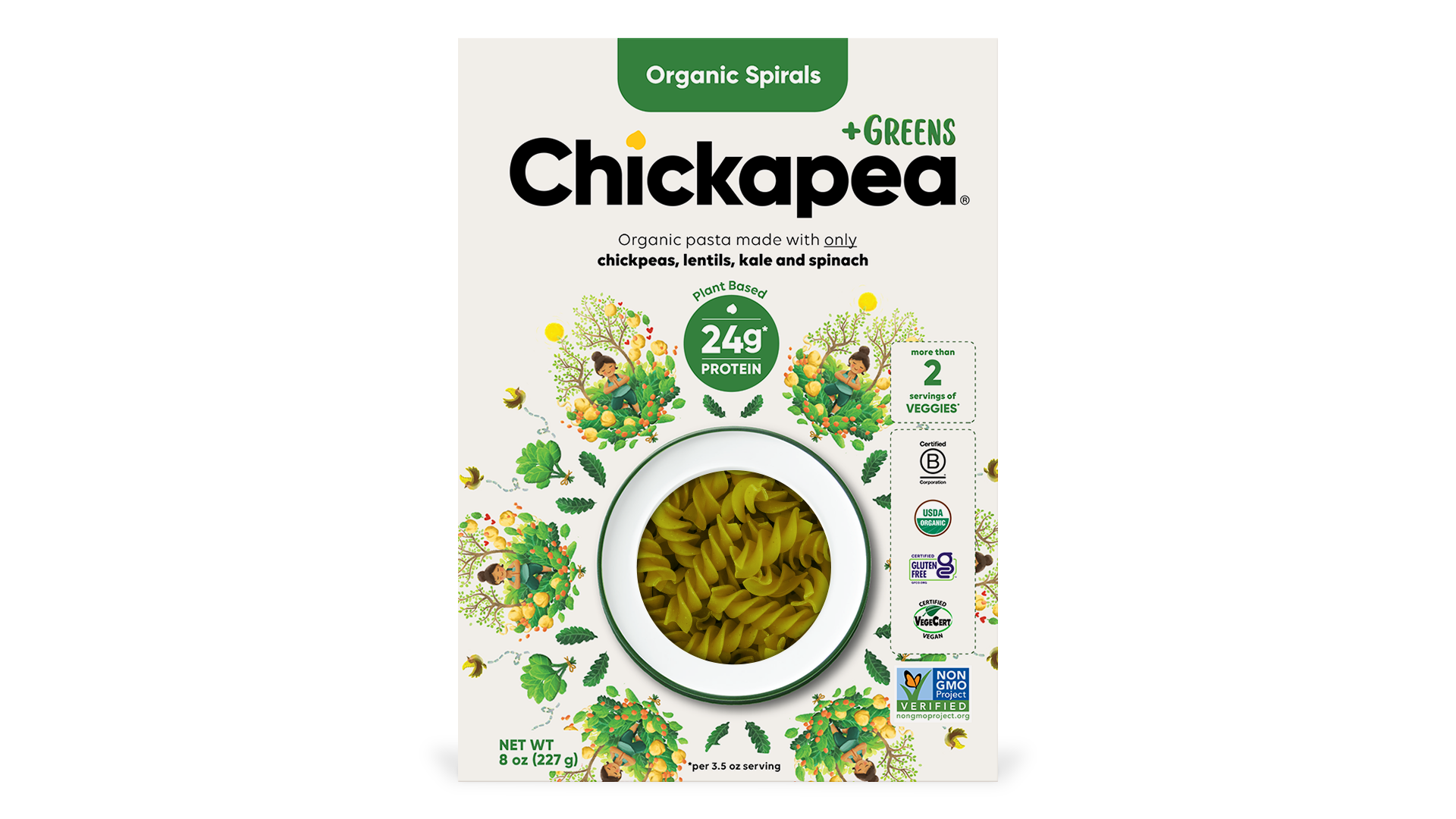 Chickapea +Greens Organic Chickpea and Lentil Pasta - Spirals 6 units per case 227 g