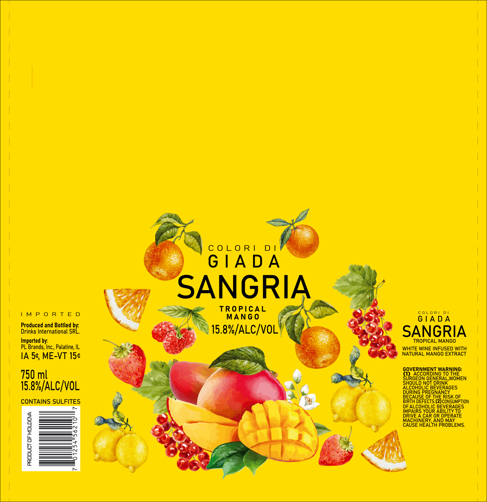Colori Di Giada Sangria Tropical Mango 750 ml 12 units per case 25.4 fl Product Label