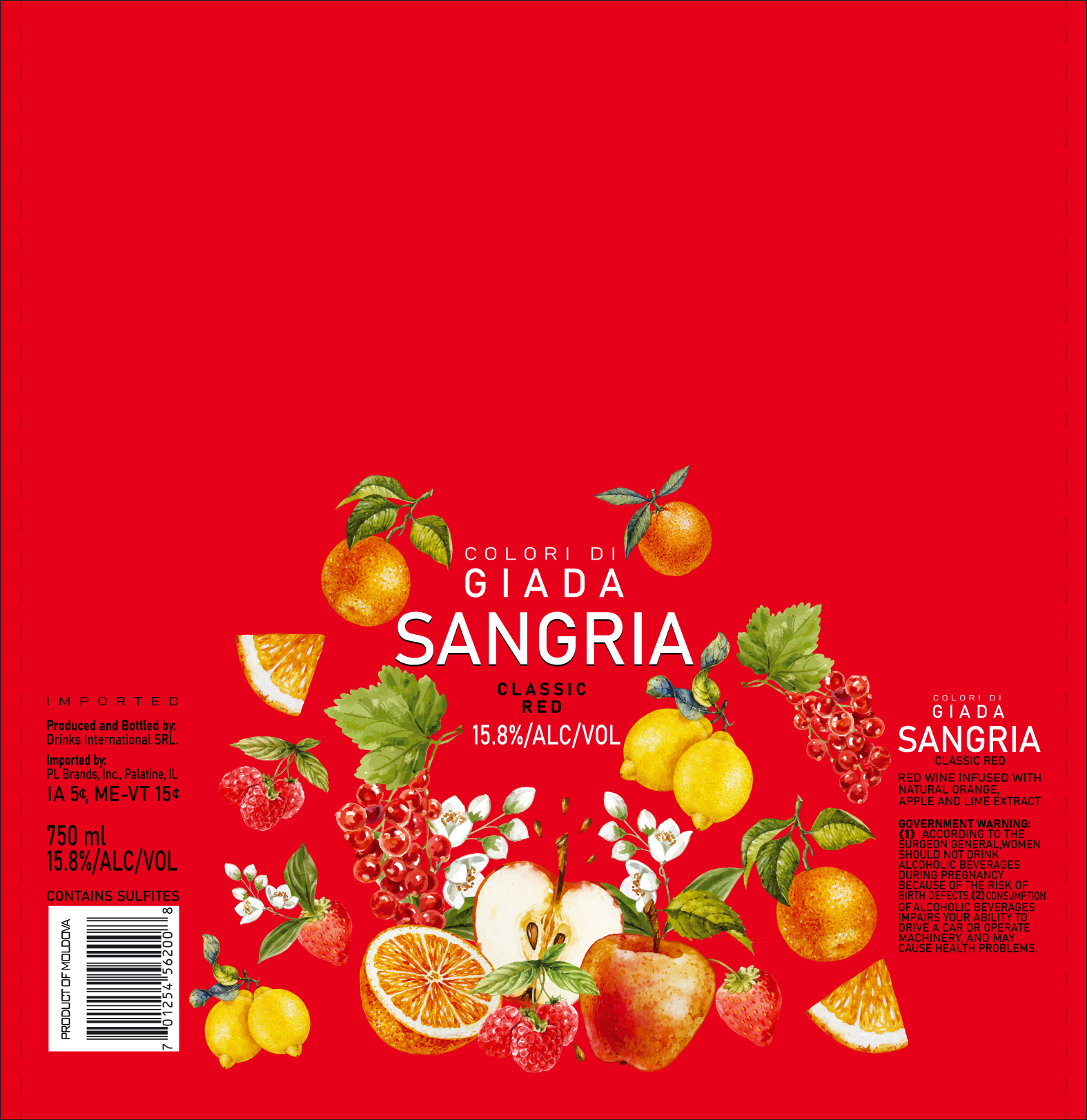 Colori Di Giada Sangria Classic Red 750 ml 12 units per case 25.4 fl Product Label