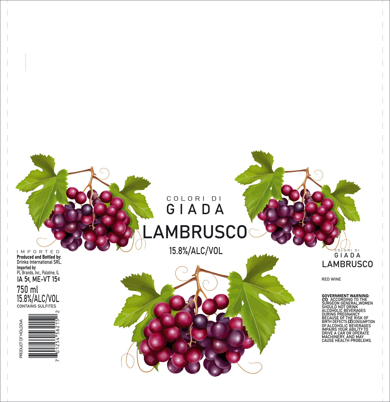 Colori Di Giada Lambrusco 750 ml 12 units per case 25.4 fl Product Label