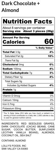 Lolly's Frozen Grapes Dark Chocolate + Almond 6 units per case 8.0 oz Nutrition Info