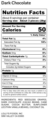 Lolly's Frozen Grapes Dark Chocolate 8oz pouch 6 units per case 8.0 oz Nutrition Info