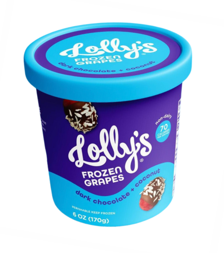 Lollys Frozen Grapes Dark Chocolate + Coconut Frozen Red Seedless Grapes 6oz. pint 6 units per case 6.0 oz