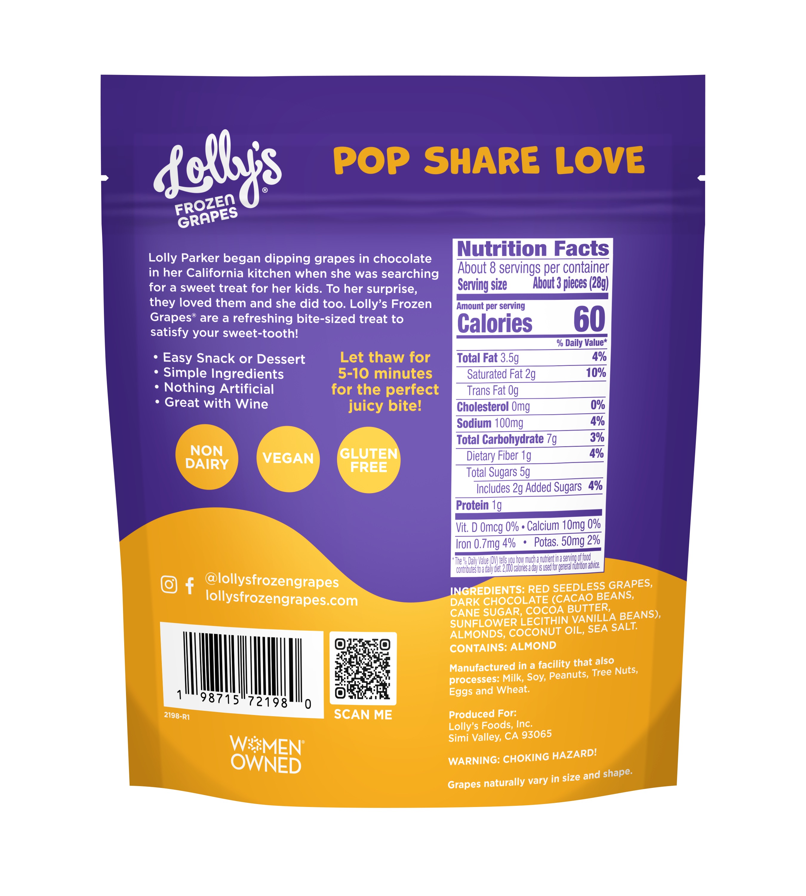 Lolly's Frozen Grapes Dark Chocolate + Almond 6 units per case 8.0 oz