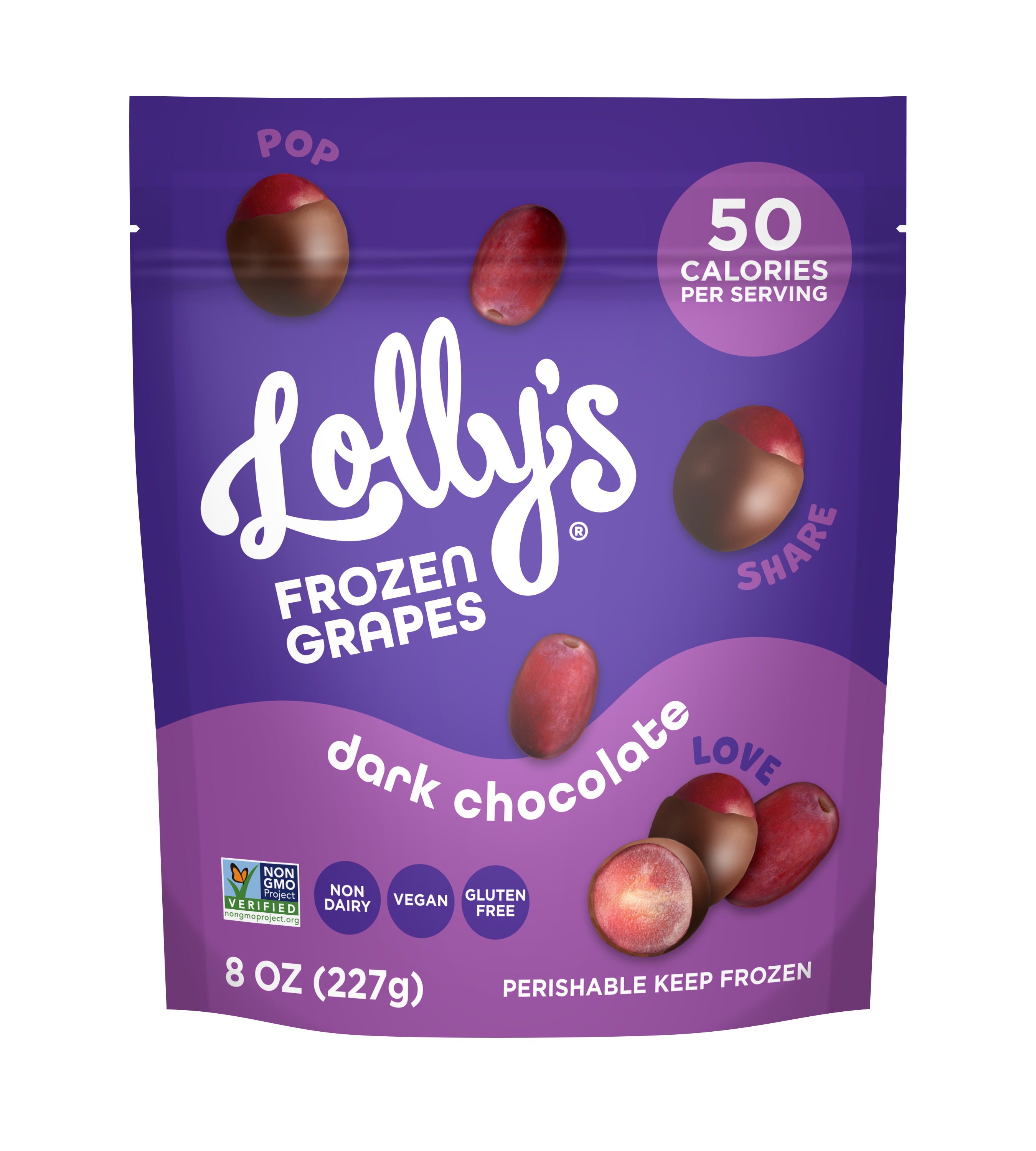 Lolly's Frozen Grapes Dark Chocolate 8oz pouch 6 units per case 8.0 oz