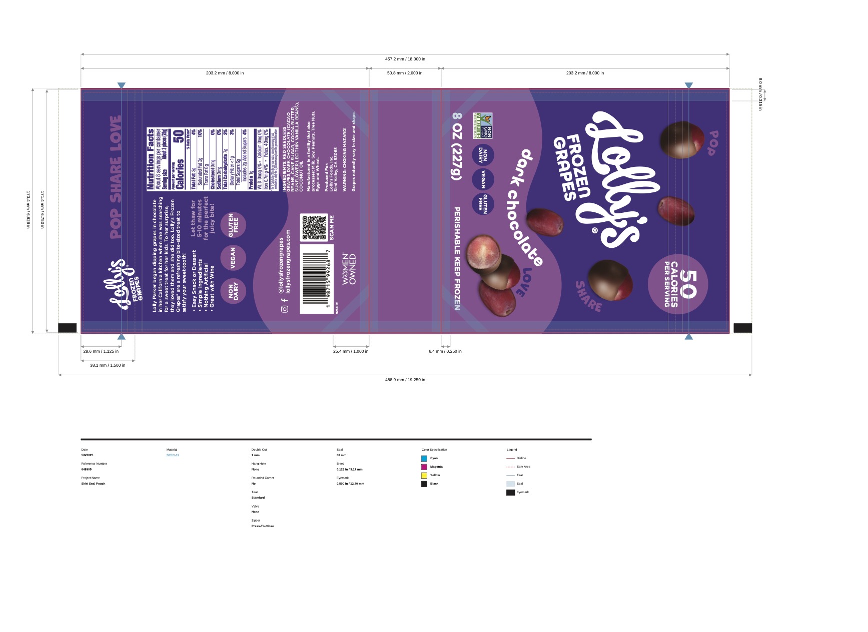 Lolly's Frozen Grapes Dark Chocolate 8oz pouch 6 units per case 8.0 oz Product Label