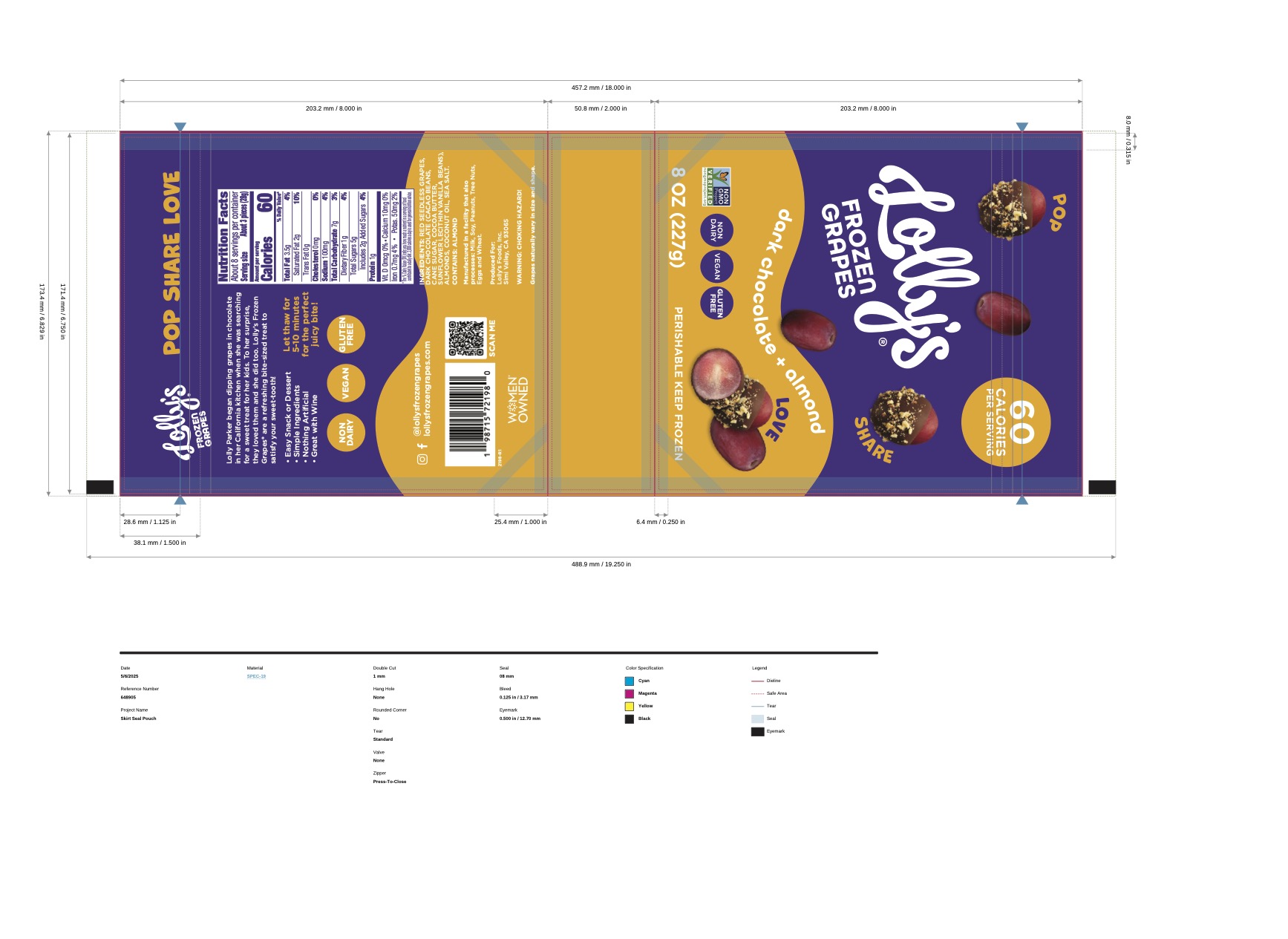 Lolly's Frozen Grapes Dark Chocolate + Almond 6 units per case 8.0 oz Product Label
