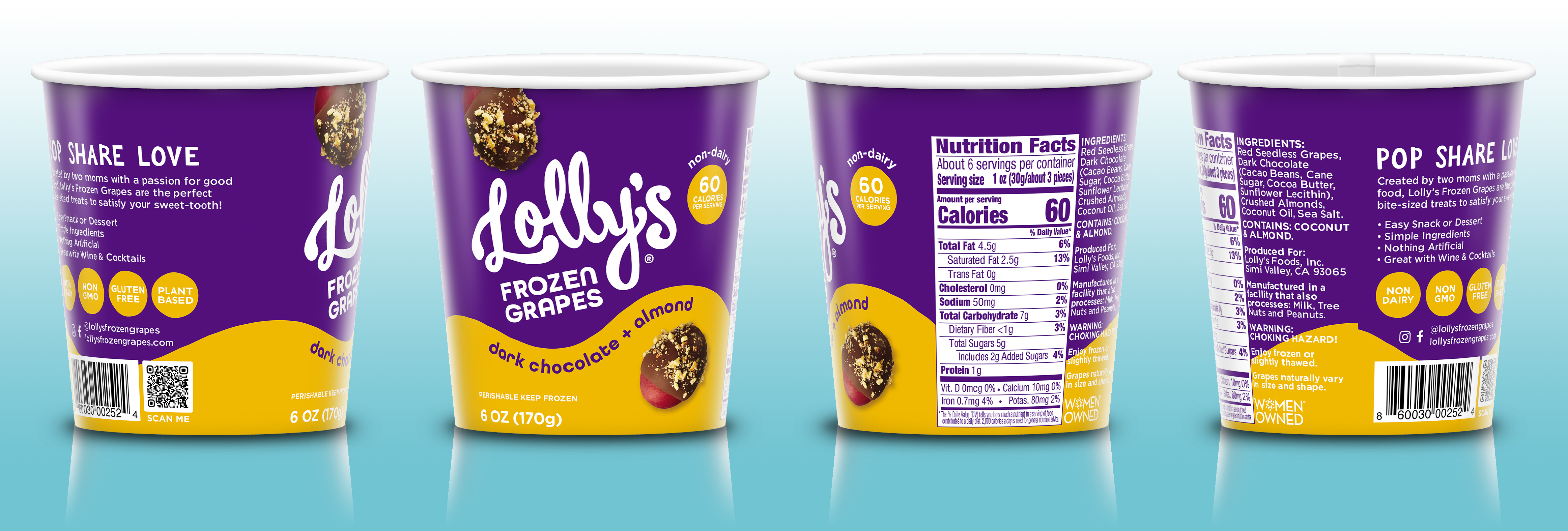 Lollys Frozen Grapes Dark Chocolate + Almond Frozen Red Seedless Grapes 6oz. pint 6 units per case 6.0 oz