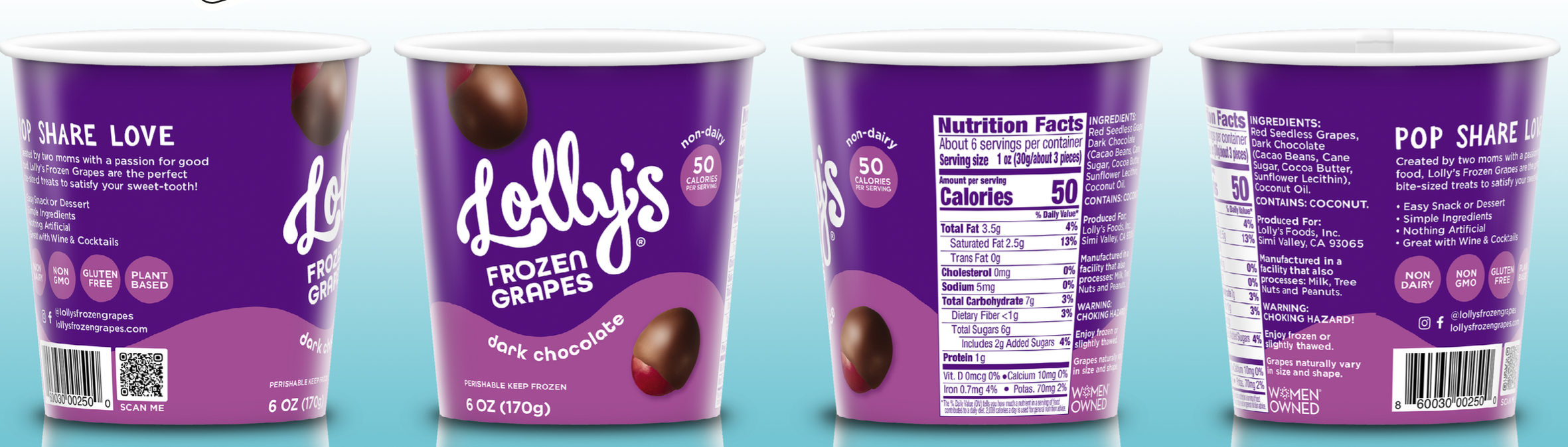 Lollys Frozen Grapes Dark Chocolate Frozen Red Seedless Grapes 6oz. pint 6 units per case 6.0 oz