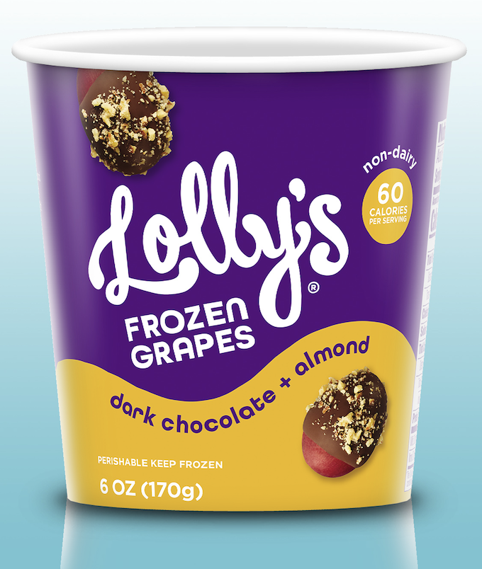 Lolly’s Frozen Grapes Dark Chocolate + Almond Frozen Red Seedless Grapes 6oz. pint 6 units per case 6.0 oz