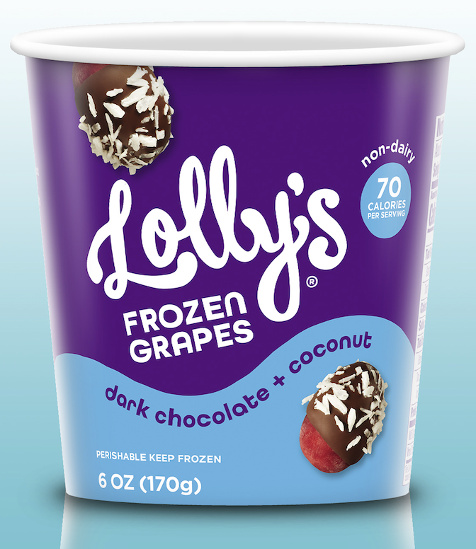 Lolly’s Frozen Grapes Dark Chocolate + Coconut Frozen Red Seedless Grapes 6oz. pint 6 units per case 6.0 oz