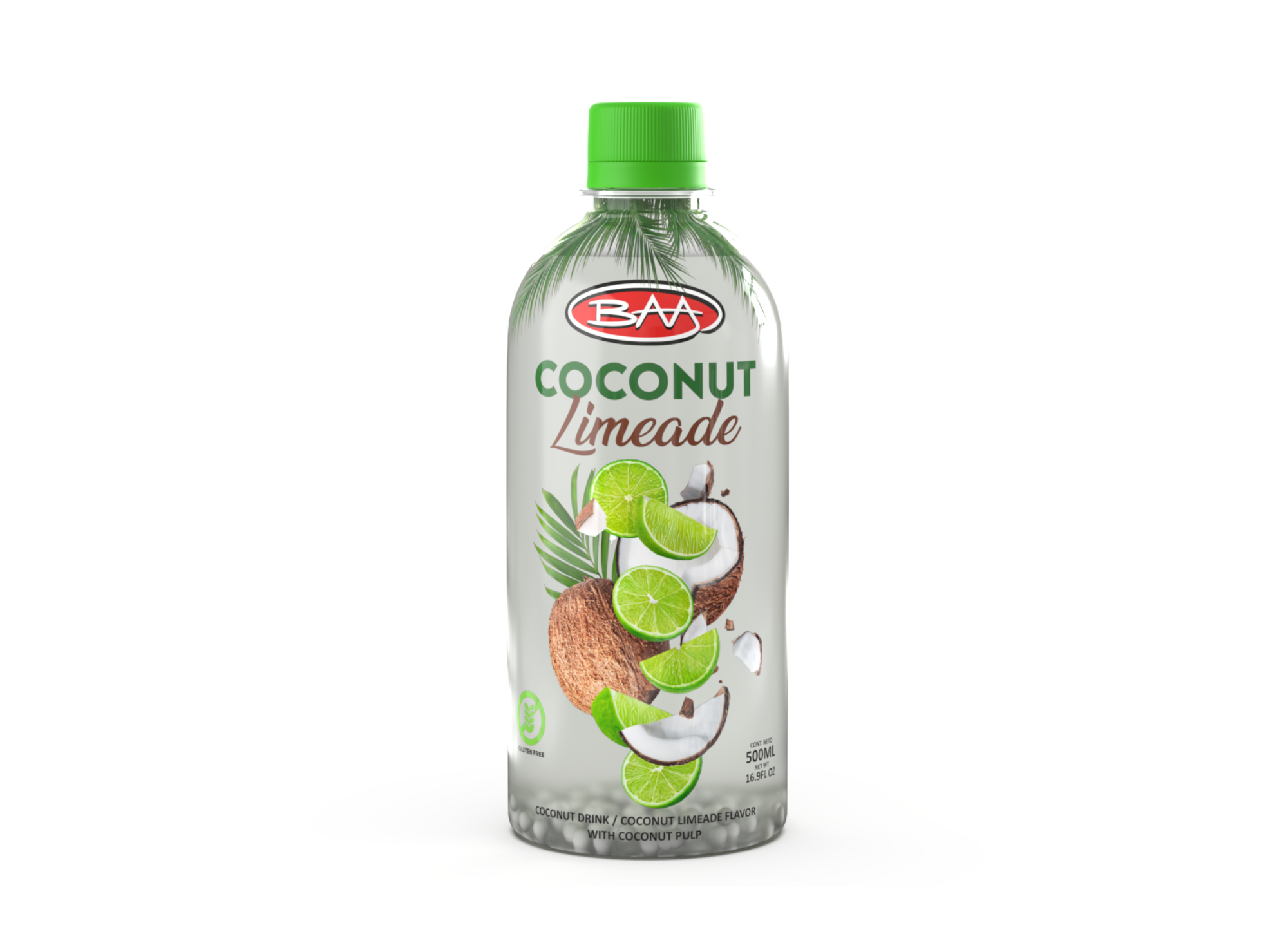 BAA Coconut Limeade Drink with Coconut Boba Pearls, Case of 12, 16oz Bottles, Vegan, Gluten-Free, Only 60 Calories 12 units per case 17.0 fl