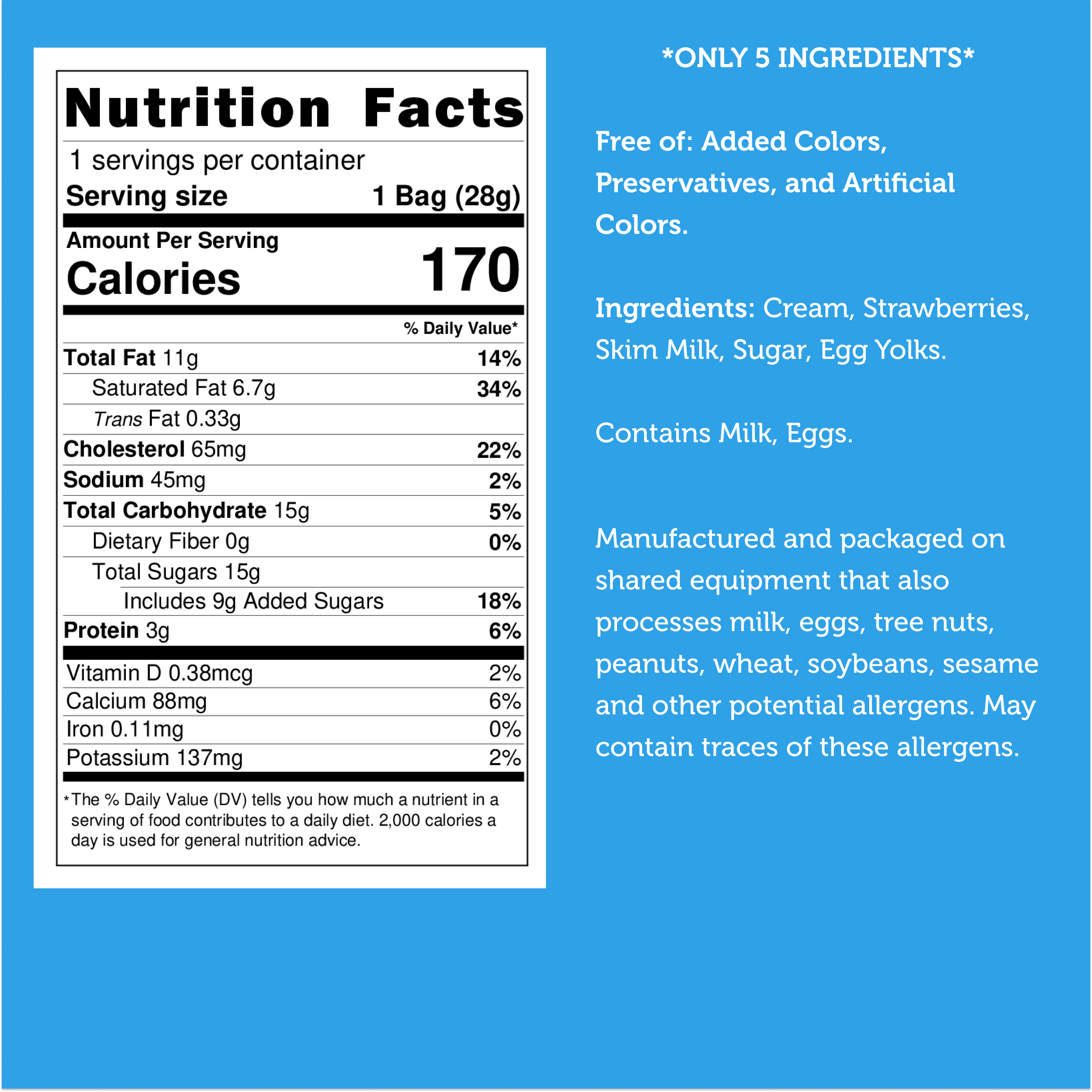 Arctic Farms Freeze Dried PREMIUM Ice Cream - Strawberry 1oz 24 units per case 1.0 oz Nutrition Info