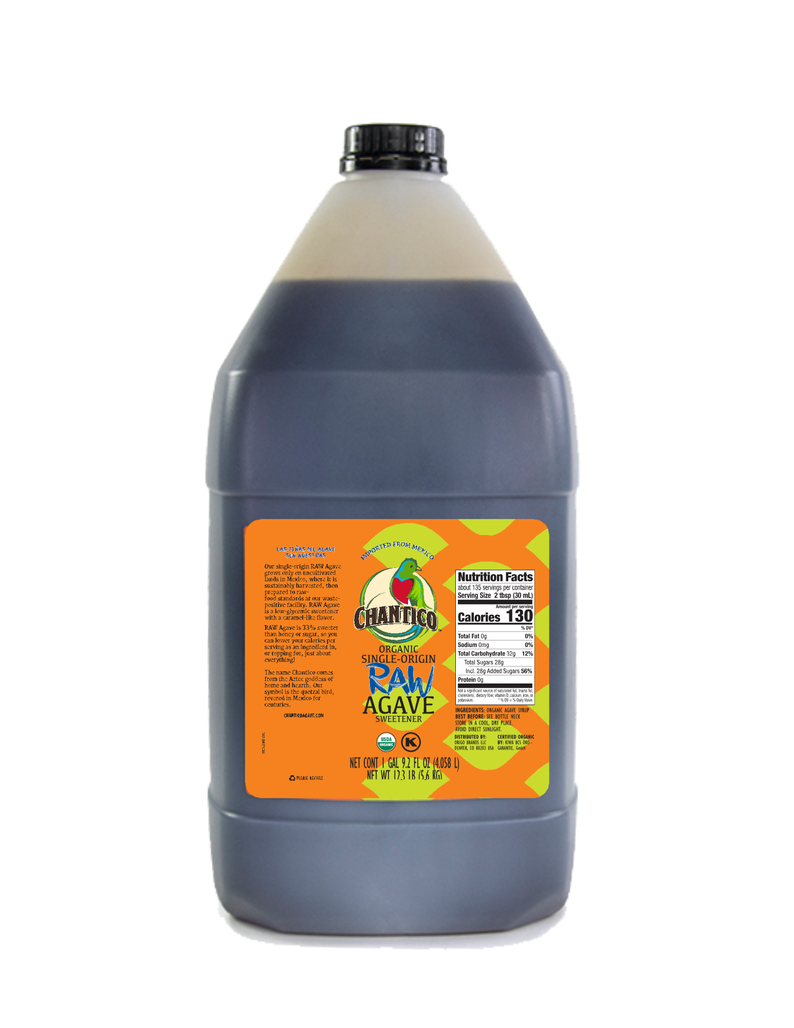 Chantico Organic Raw Agave Syrup 1 Gallon-FoodService Pack 4 units per case 12.3 lbs
