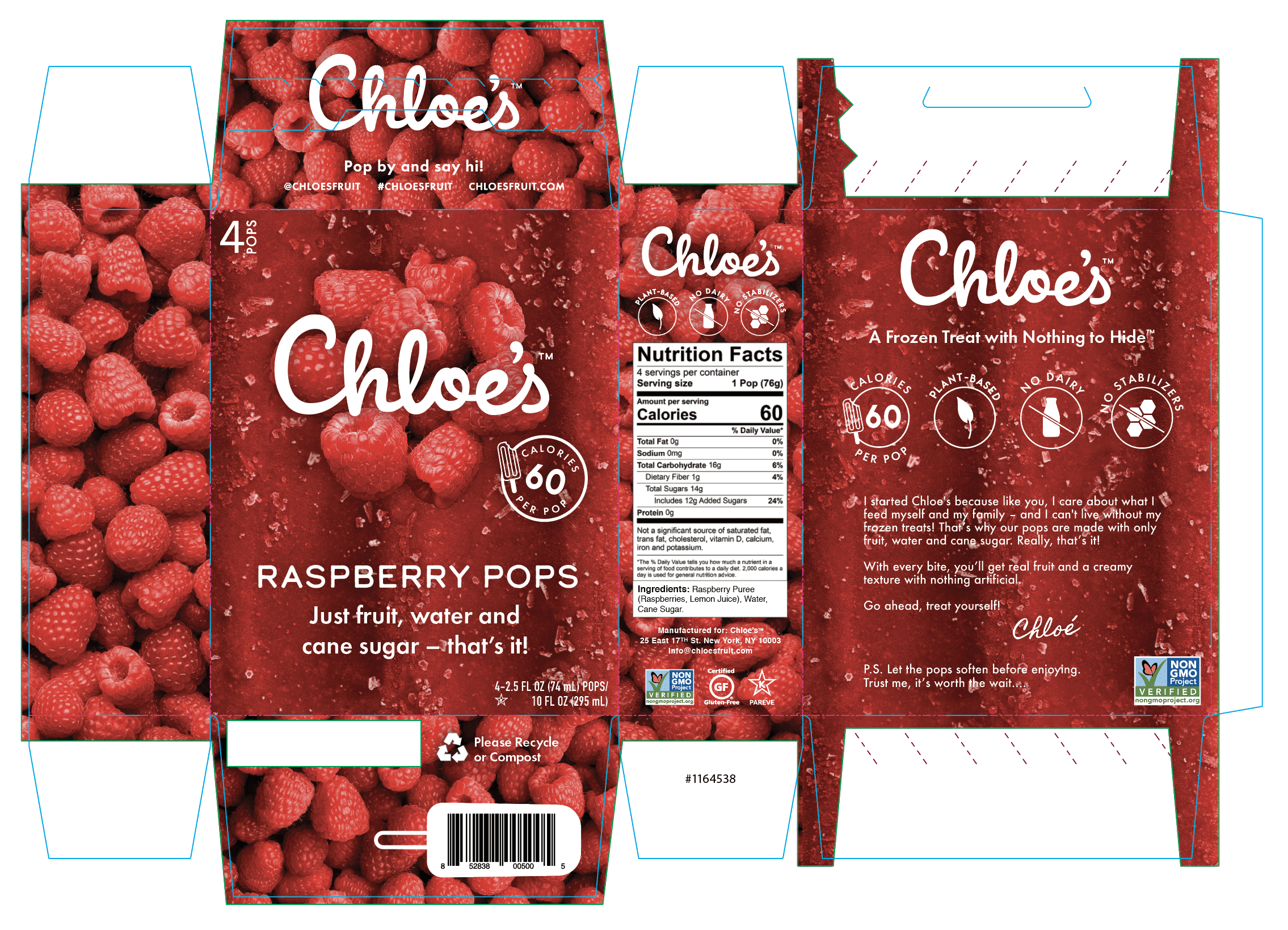 Chloe's Raspberry Pops 6 units per case 2.5 fl Product Label