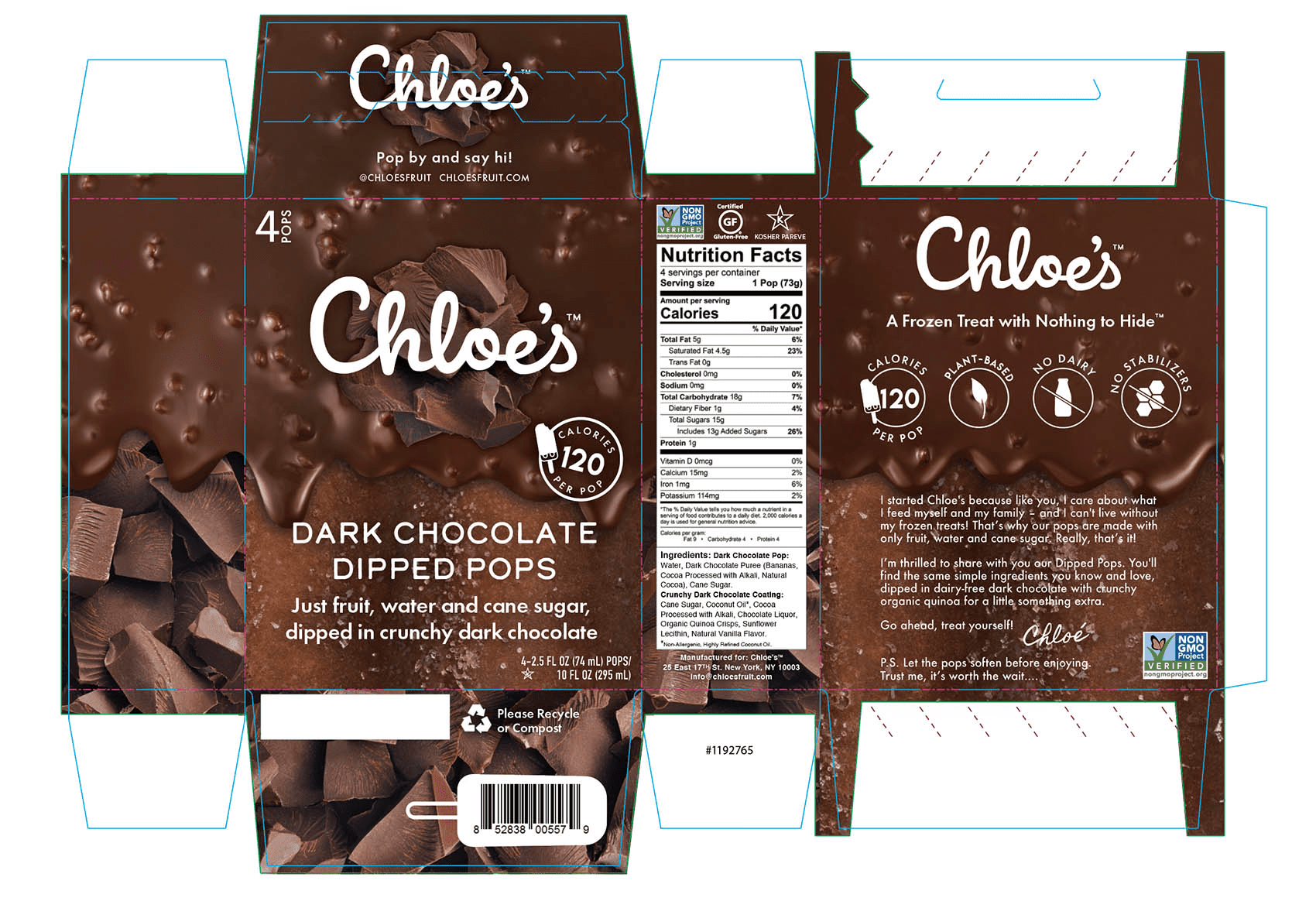 Chloe's Dark Chocolate Dipped Pops 6 units per case 2.5 fl Product Label