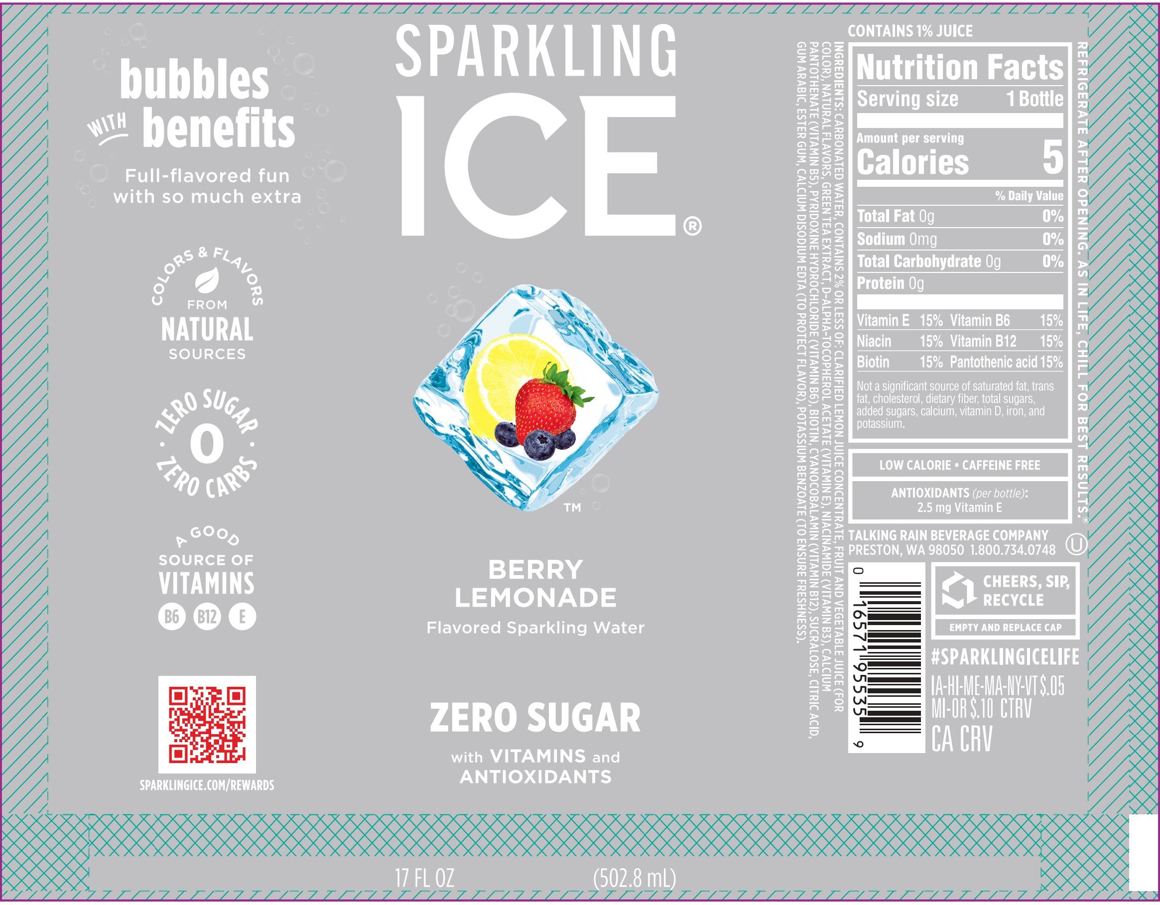 Sparkling Ice Berry Lemonade 12 units per case 17.0 fl Product Label