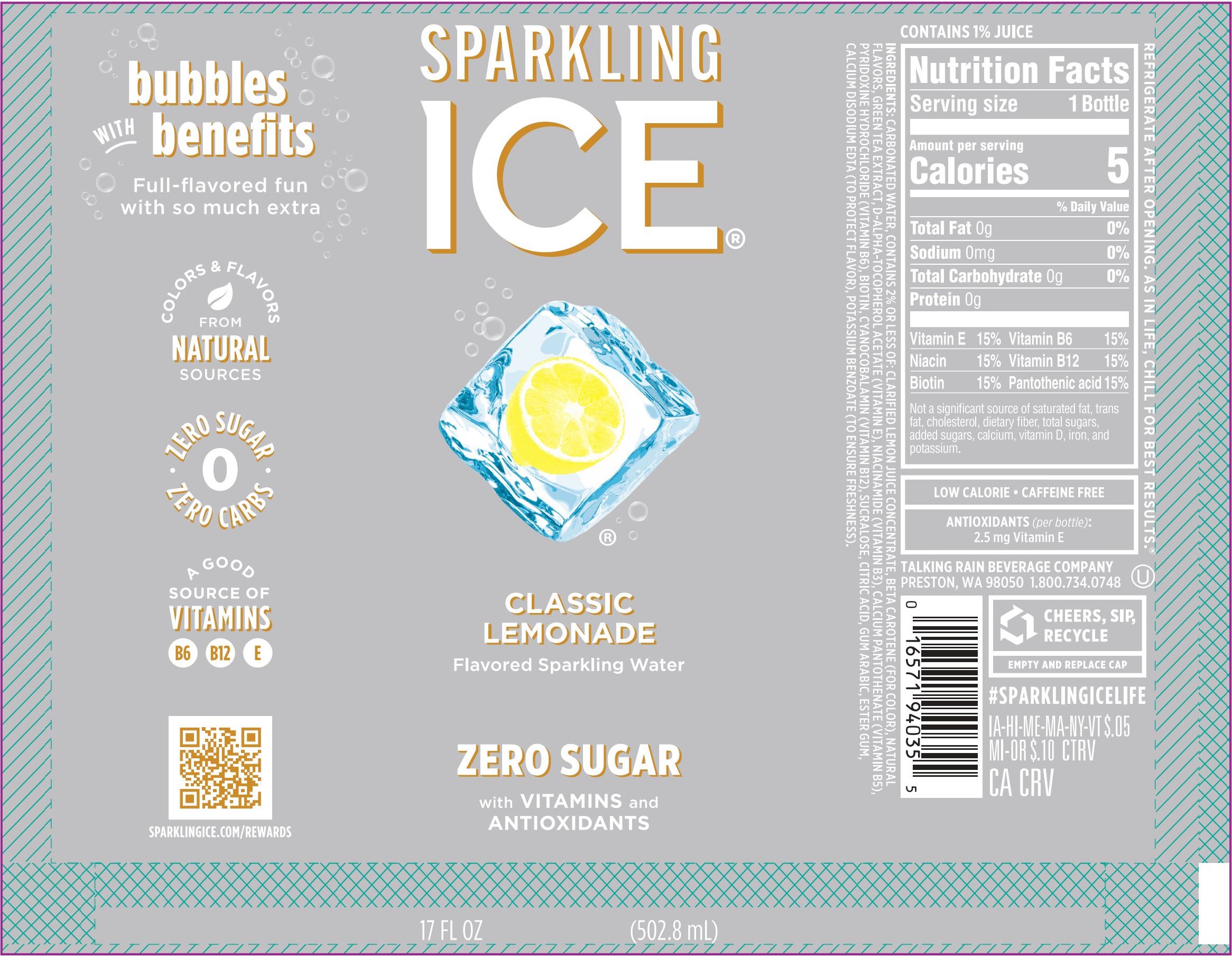 Sparkling Ice Classic Lemonade 12 units per case 17.0 fl Product Label