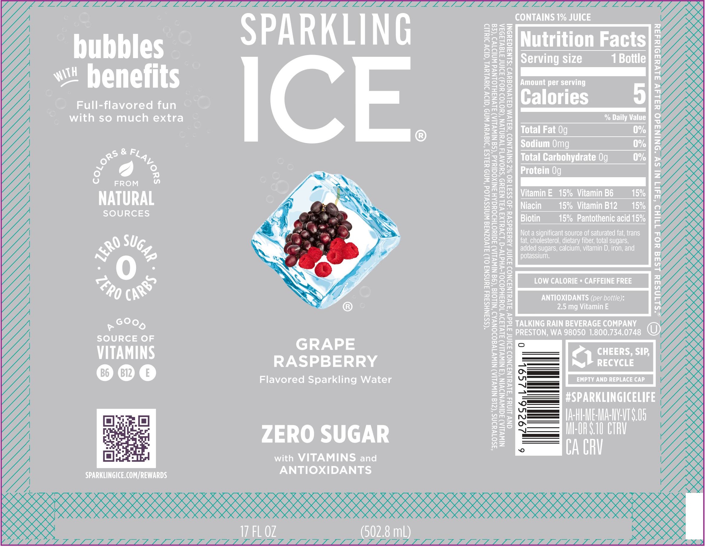 Sparkling Ice Grape Raspberry 12 units per case 17.0 fl Product Label