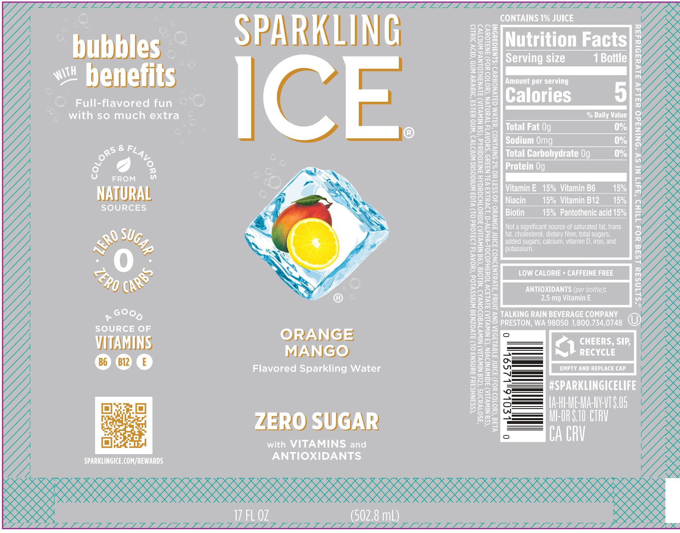 Sparkling Ice Orange Mango 12 units per case 17.0 fl Product Label