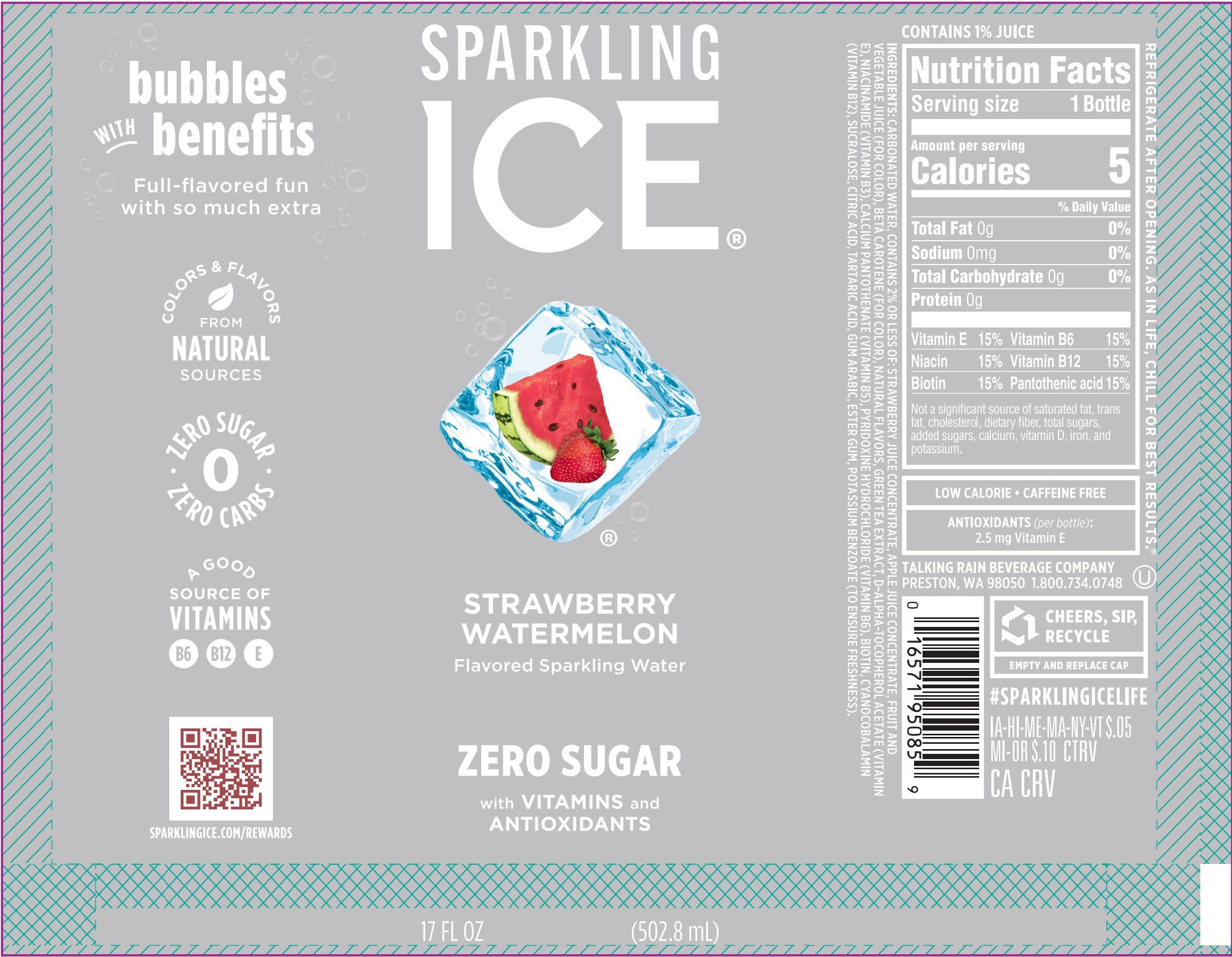 Sparkling Ice Strawberry Watermelon 12 units per case 17.0 fl Product Label