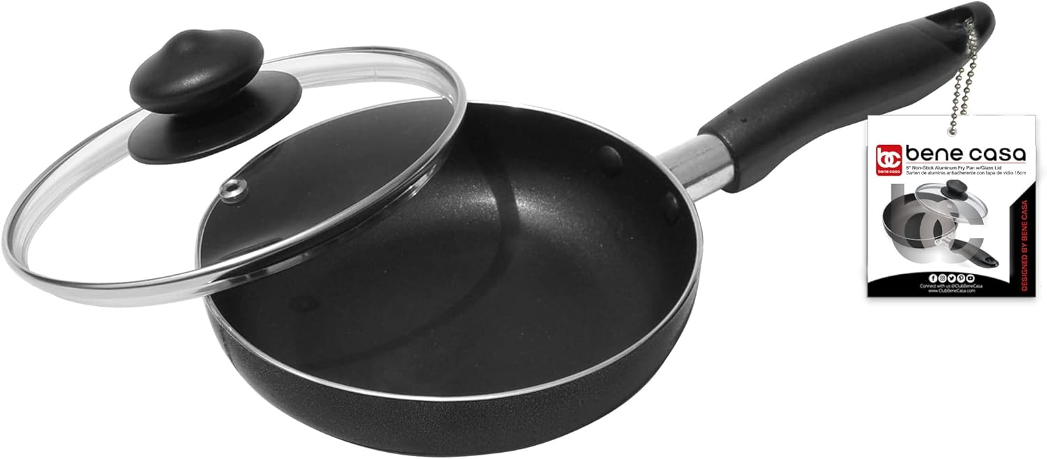 Bene Casa Black Nonstick Aluminum Frying Pan w/ Glass Lid, 6" 24 units per case 0.0 oz