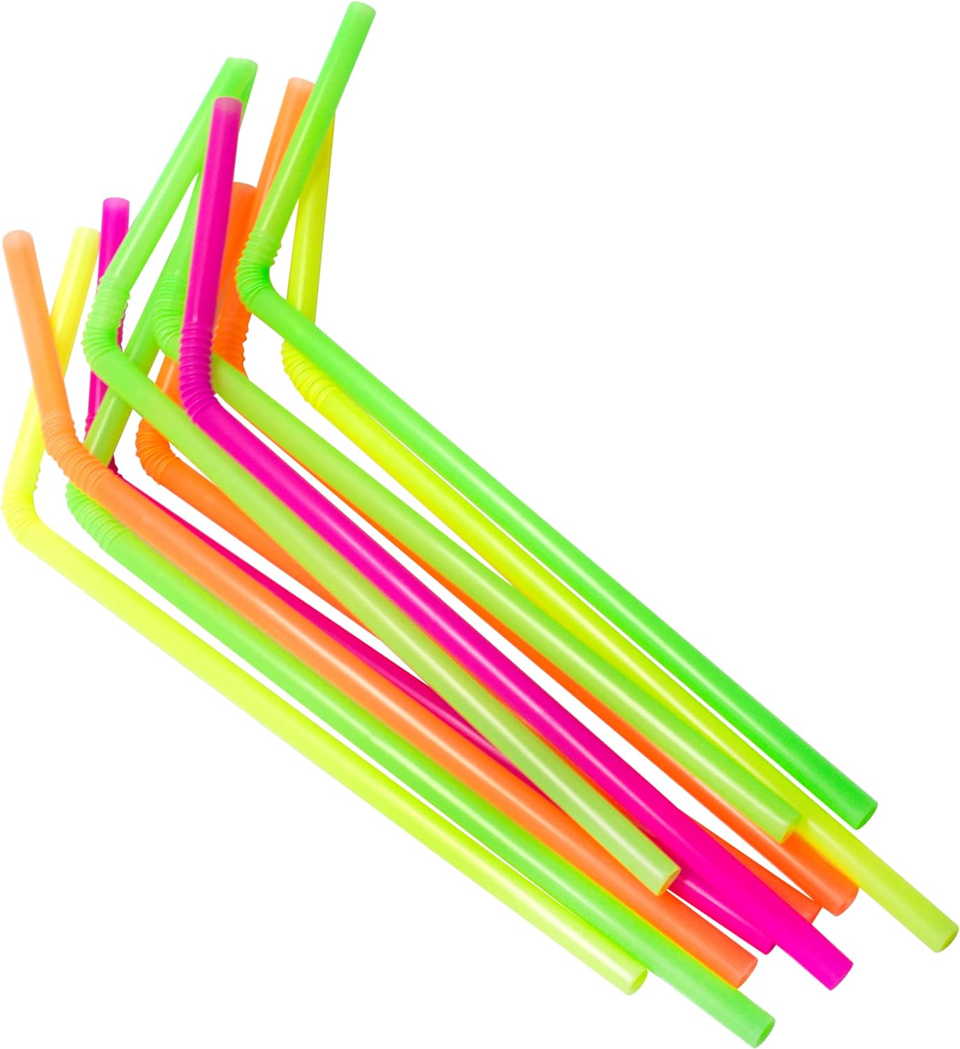 Flexible Disposable Drinking Straws, Bendable Plastic Neon Straws: 125 Count per Pack 96 units per case