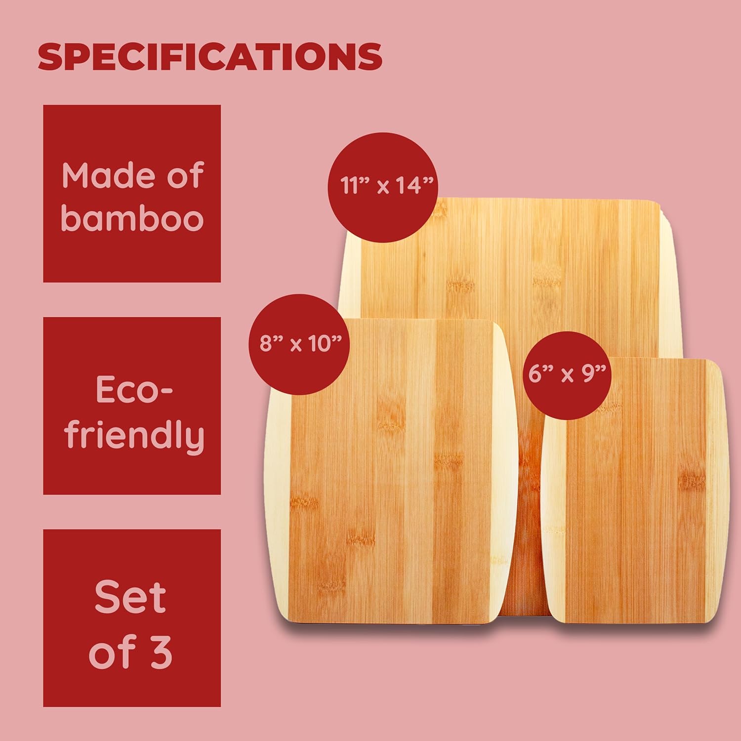 Bamboo Cutting Board, Chopping Board Set: Great for Meal Prep and Serving, Charcuterie, Eco-Friendly Wood Cutting Boards in Assorted Sizes 16 units per case 2.7 lbs Product Label
