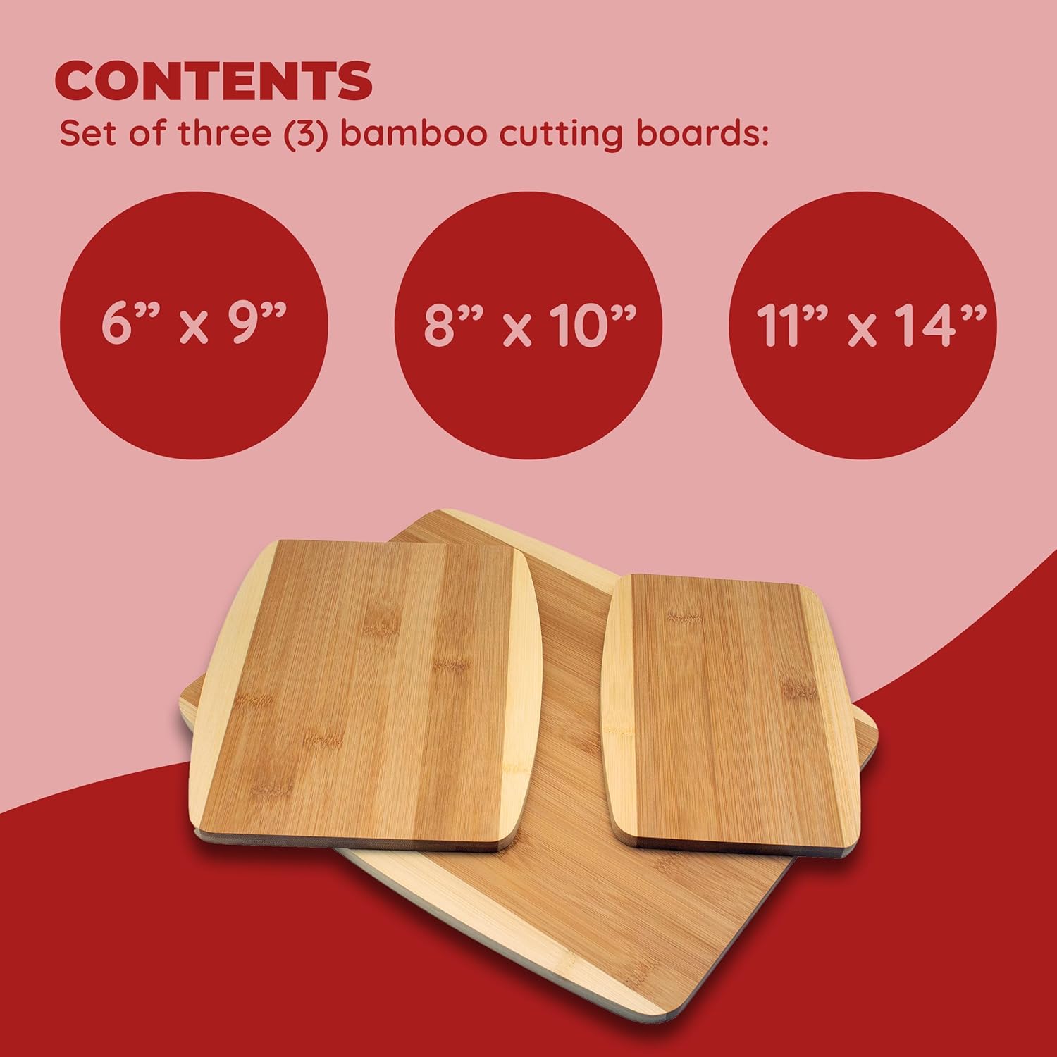 Bamboo Cutting Board, Chopping Board Set: Great for Meal Prep and Serving, Charcuterie, Eco-Friendly Wood Cutting Boards in Assorted Sizes 16 units per case 2.7 lbs