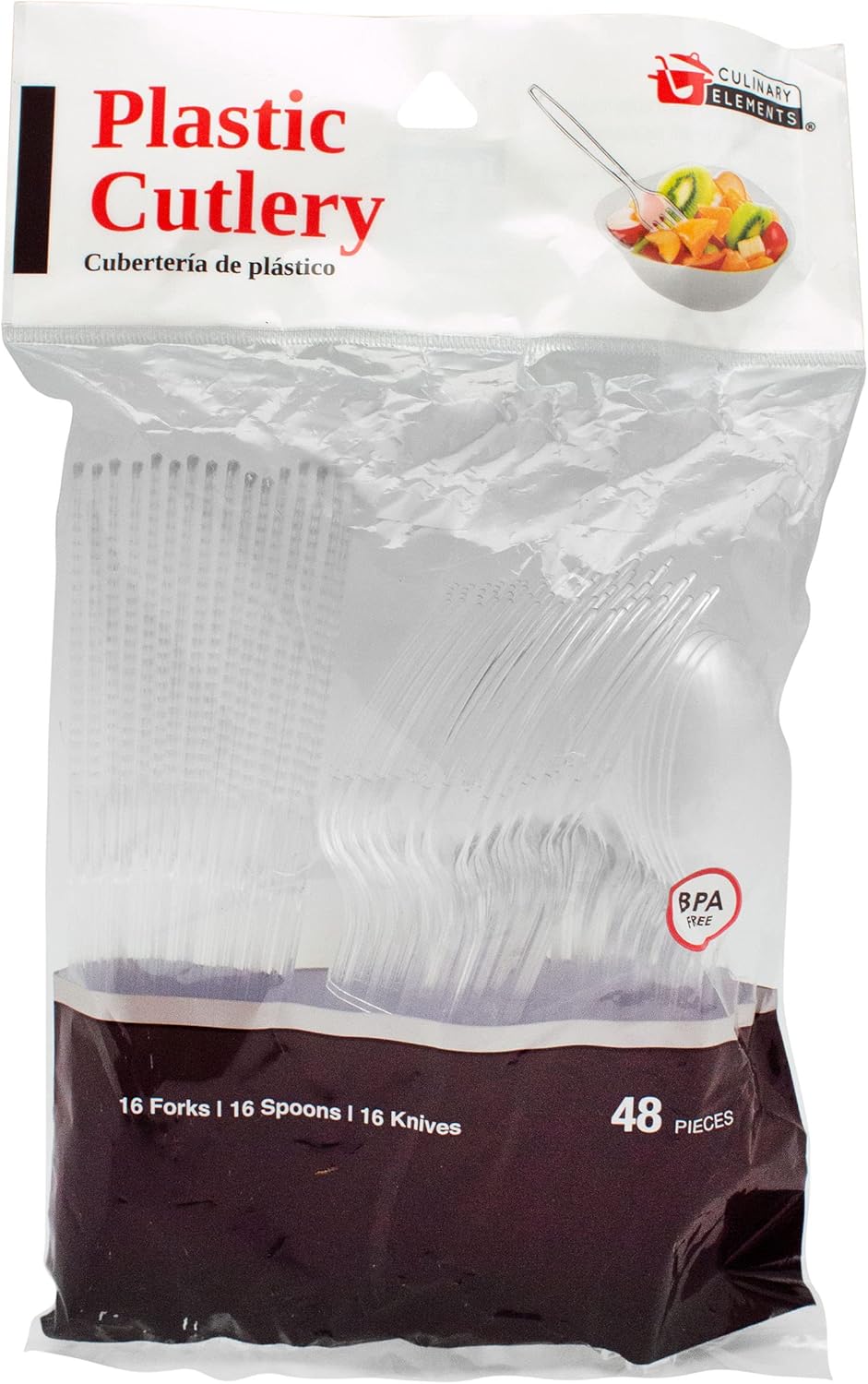 Disposable Clear Plastic Cutlery: 16 Forks, 16 Knives, And 16 Spoons - 48 Count 48 units per case