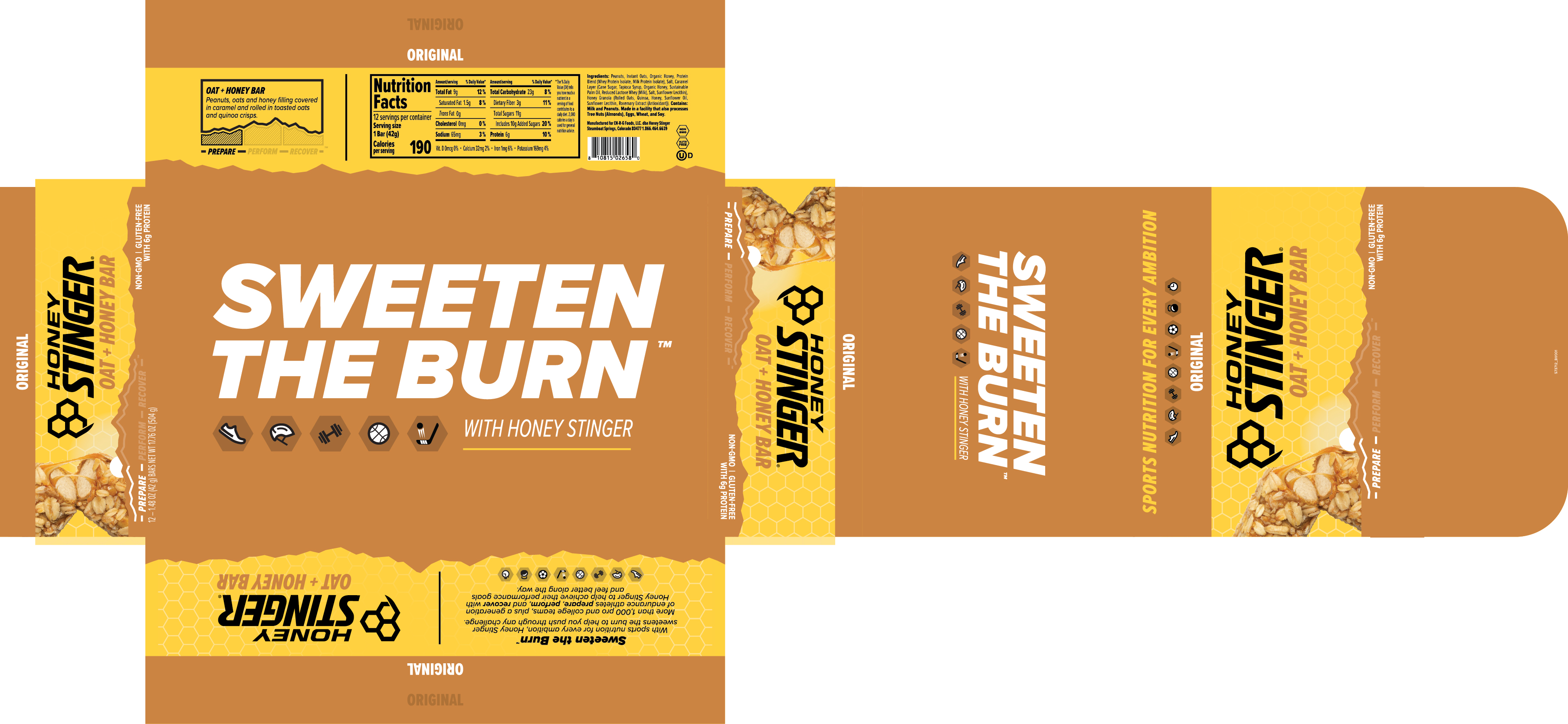 Honey Stinger Original Oat + Honey Bar 12 innerpacks per case 19.2 oz Product Label