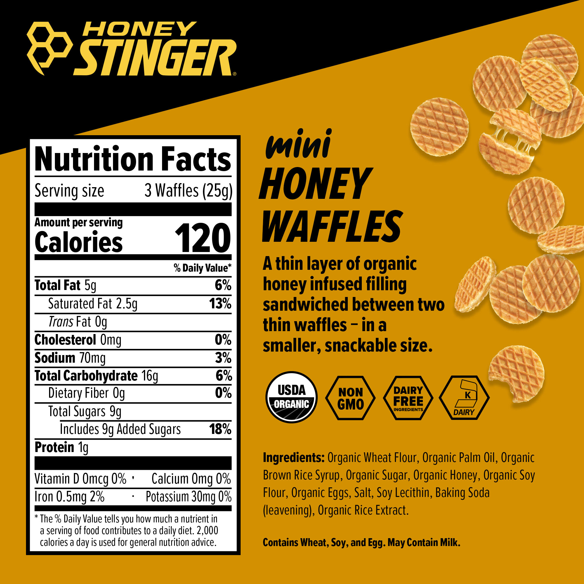 Honey Stinger Mini Waffle Honey 5 units per case 5.3 oz Nutrition Info