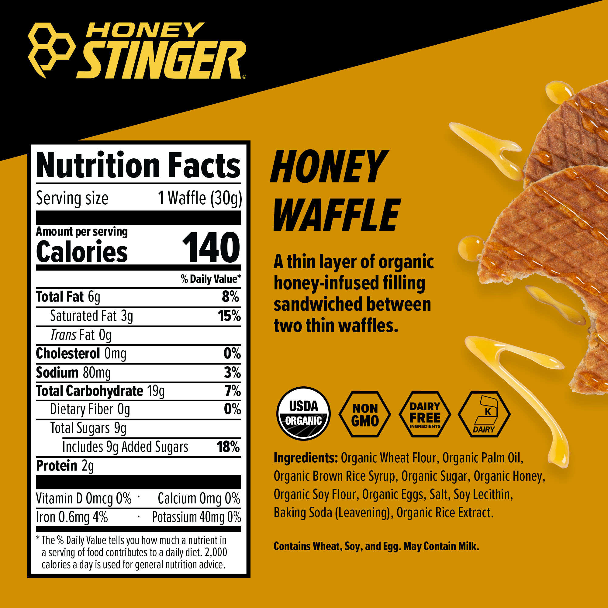 Honey Stinger Waffle Caddy Honey 8 innerpacks per case 1.1 oz Nutrition Info