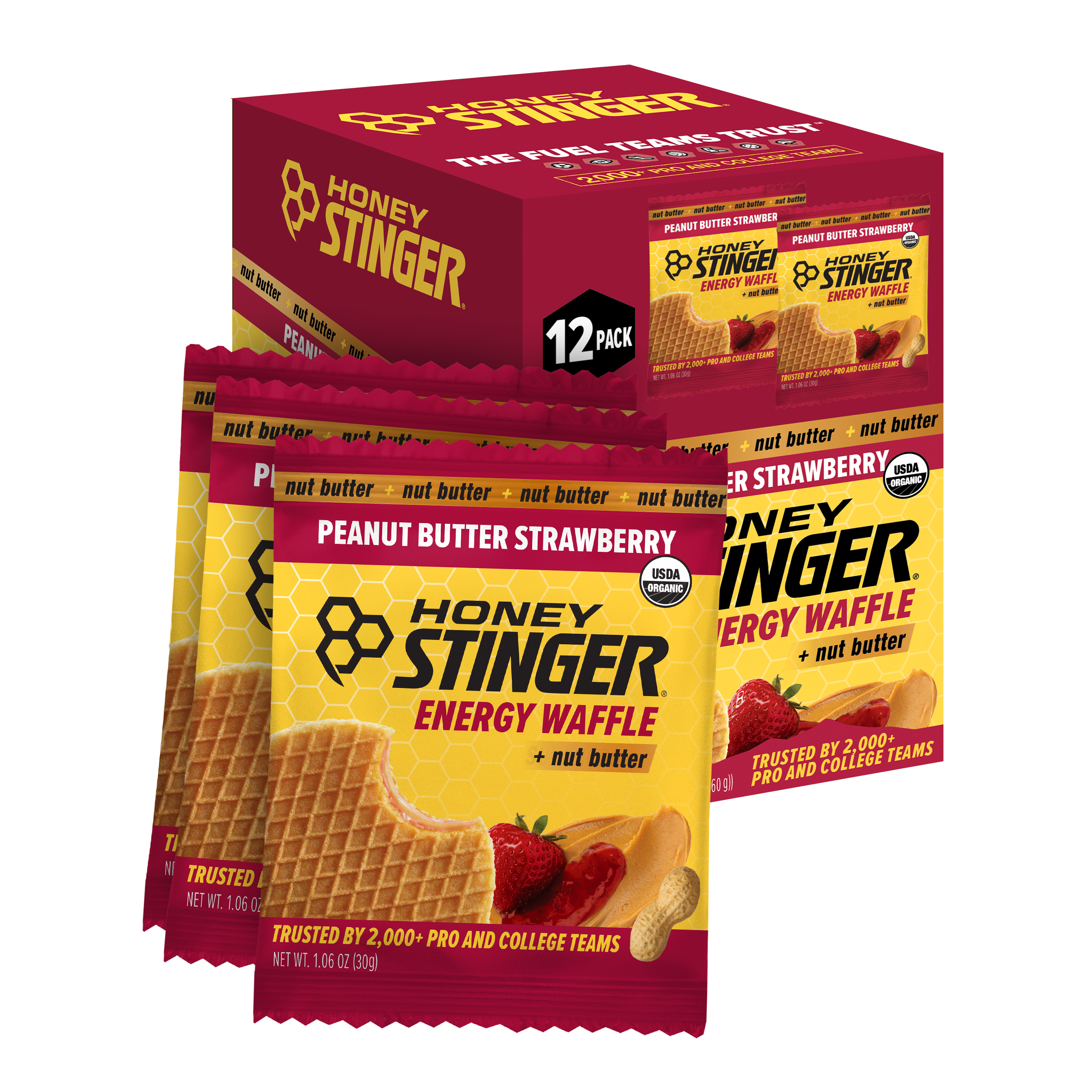 Honey Stinger Waffle Caddy Peanut Butter Strawberry 8 innerpacks per case 1.1 oz