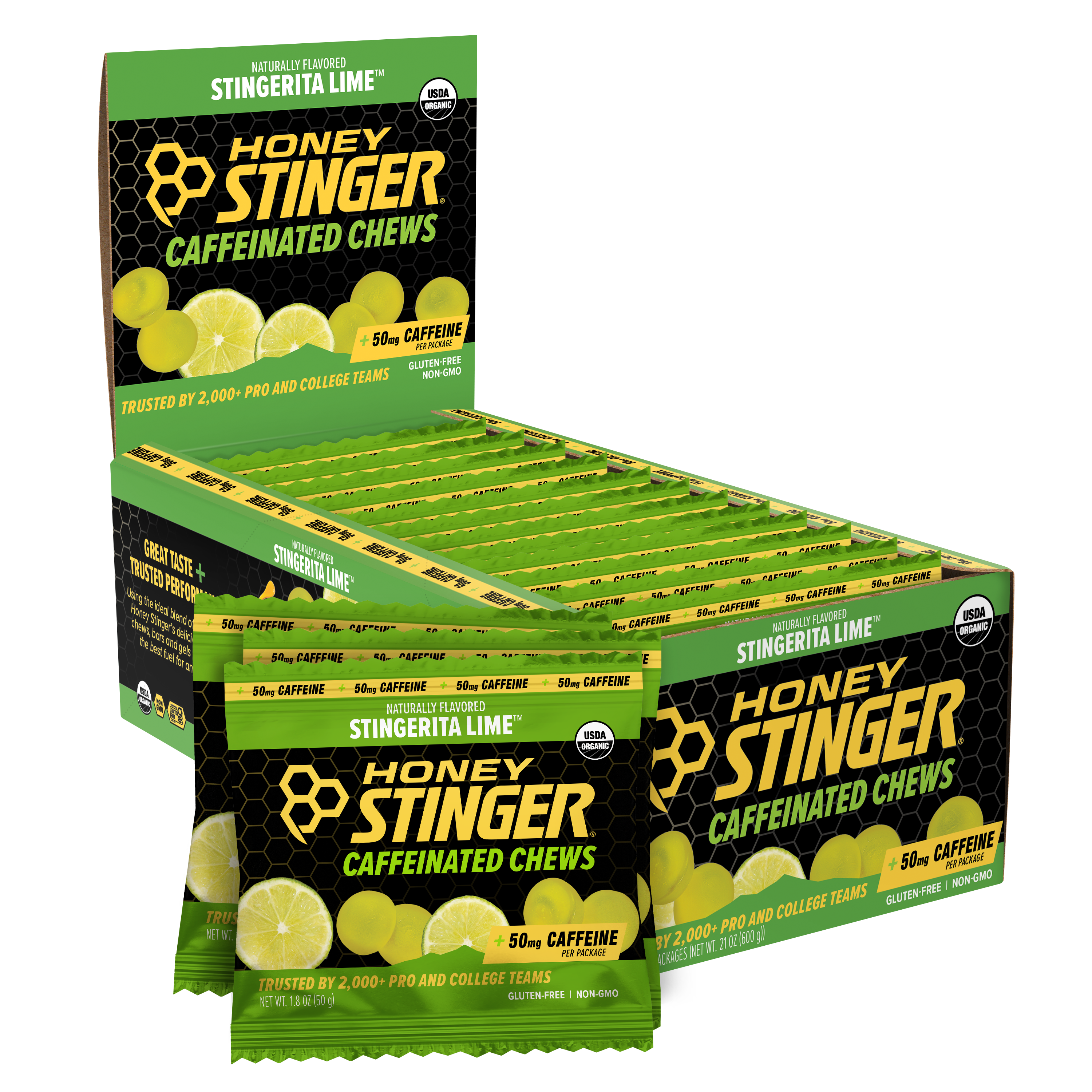 Honey Stinger Caffeinated Stingerita Lime Energy Chews 8 innerpacks per case 21.6 oz