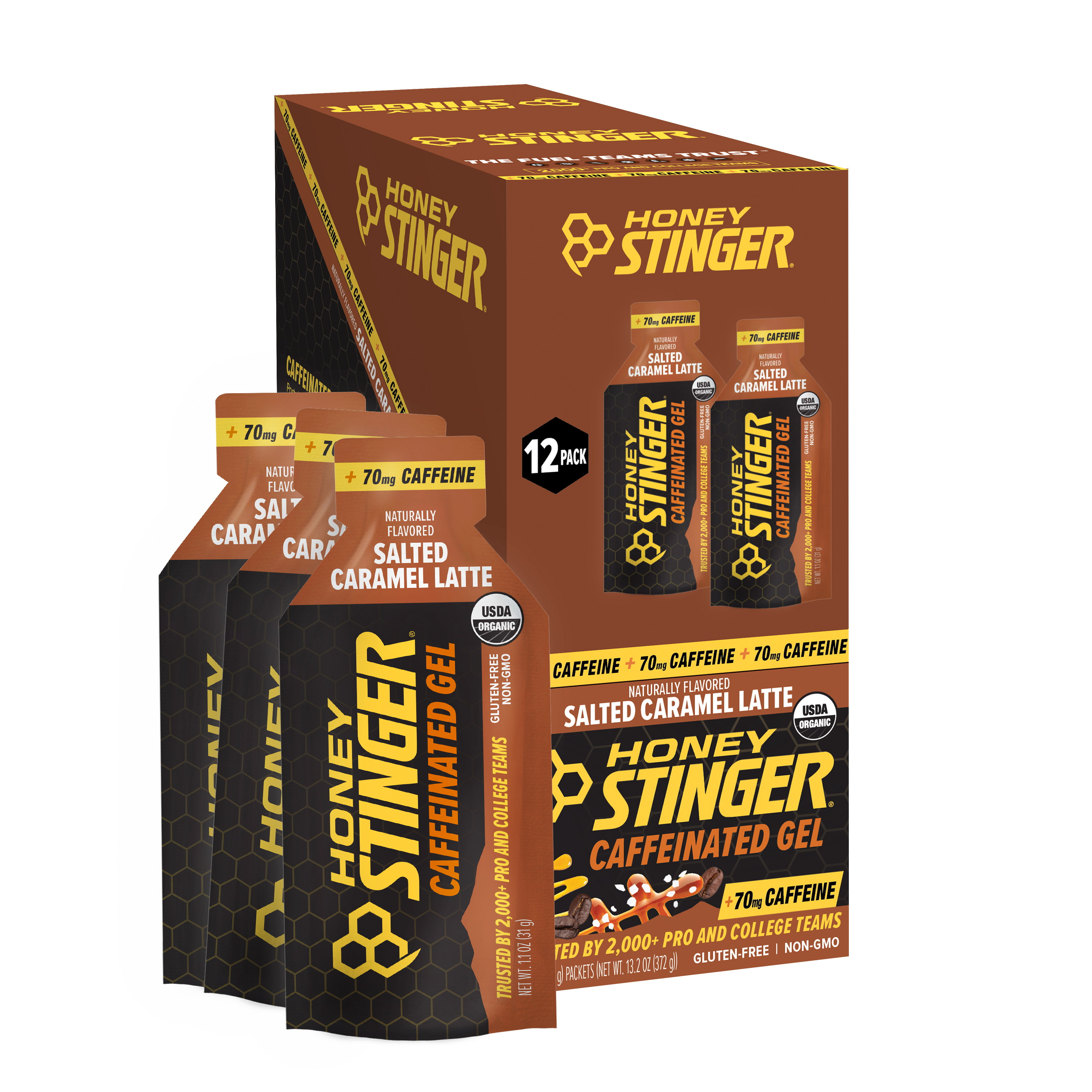Honey Stinger Organic Gel Salted Caramel Latte - Caffeinated 12 innerpacks per case 14.4 oz