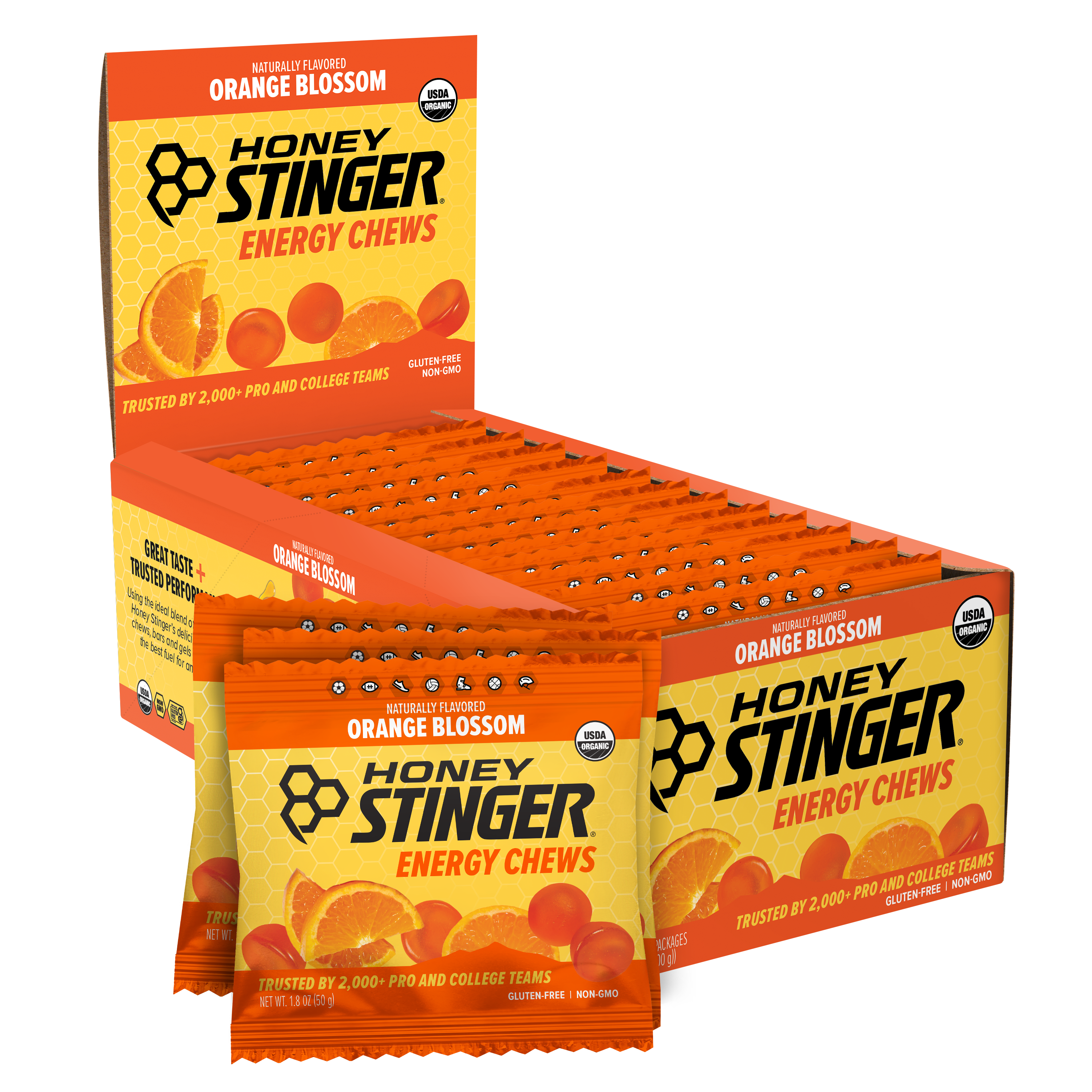 Honey Stinger Organic Energy Chews Orange Blossom 8 innerpacks per case 21.6 oz
