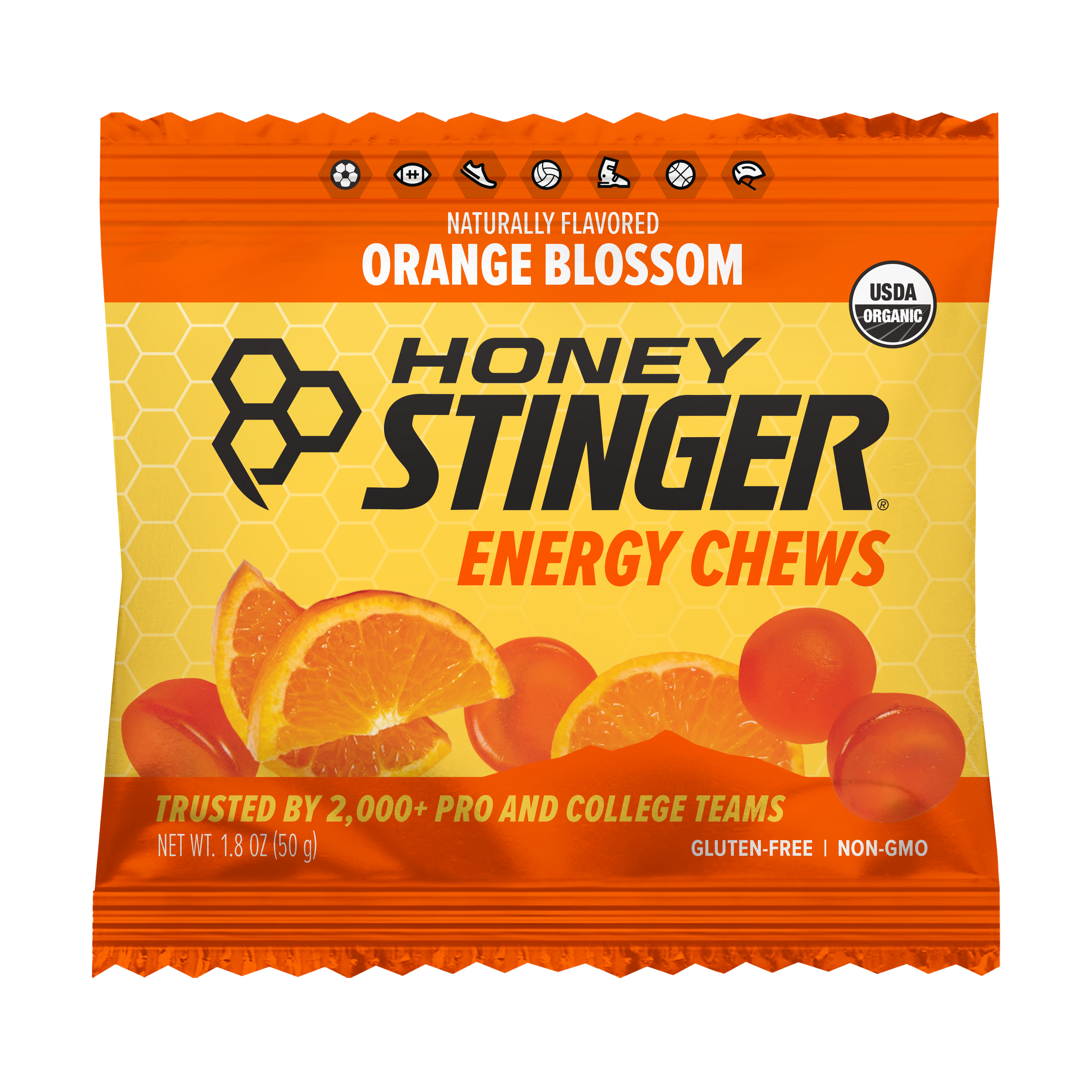 Honey Stinger Organic Energy Chews Orange Blossom 8 innerpacks per case 21.6 oz