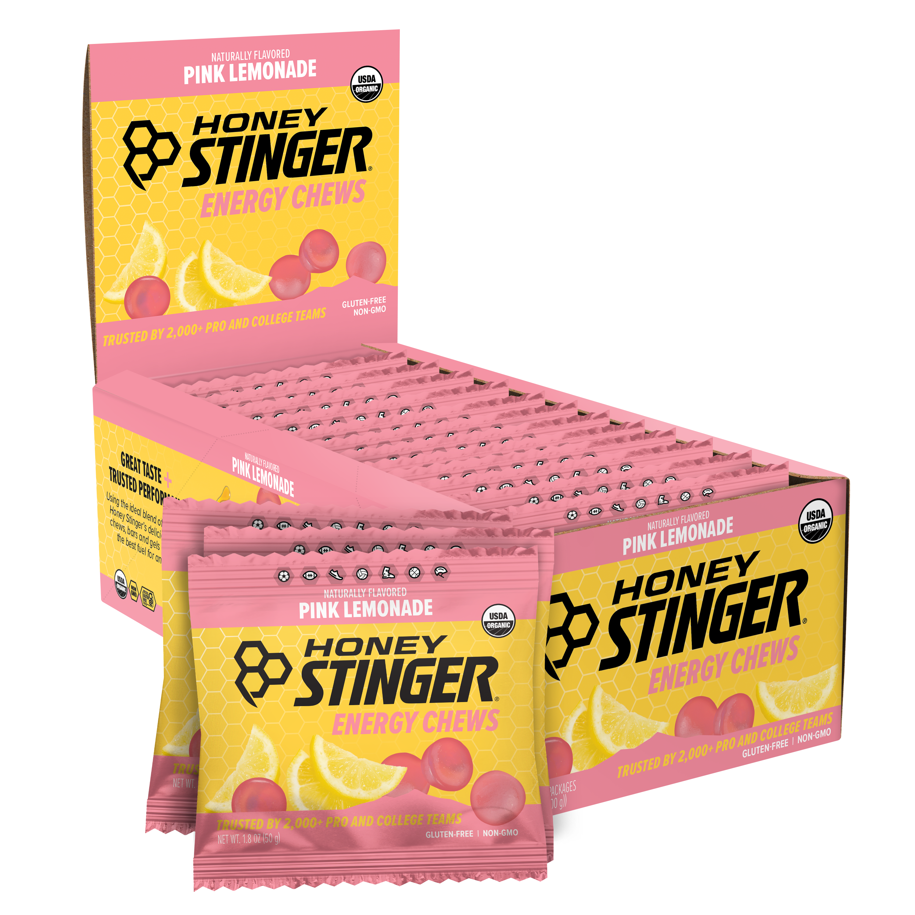 Honey Stinger Organic Energy Chews Pink Lemonade 8 innerpacks per case 21.6 oz