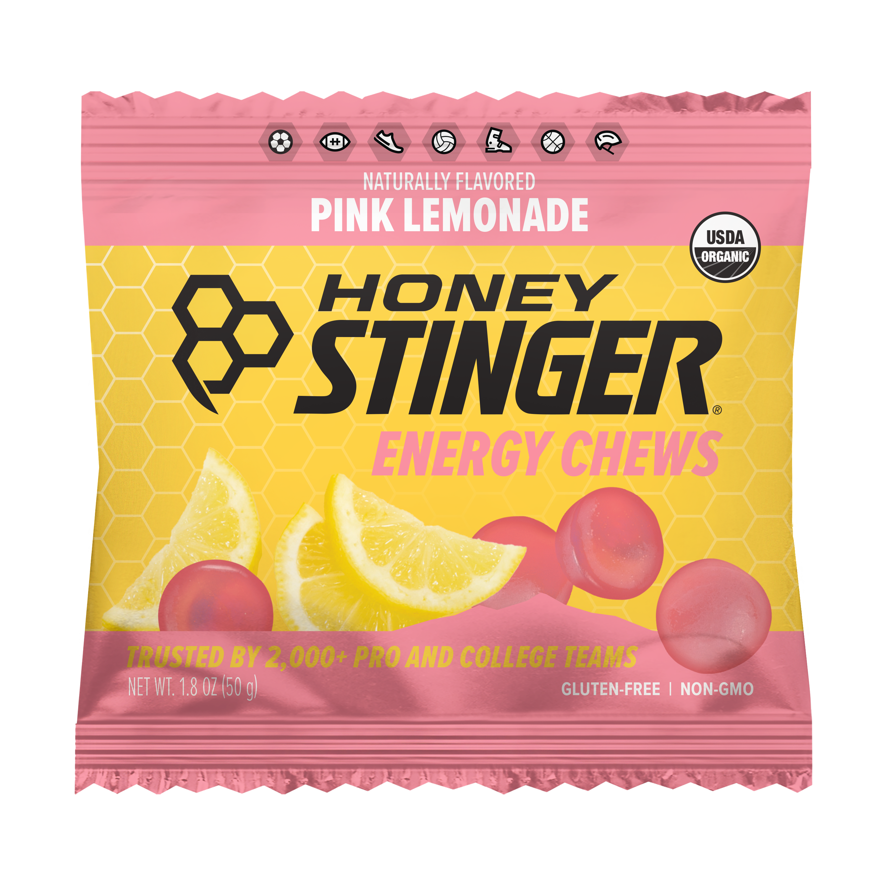 Honey Stinger Organic Energy Chews Pink Lemonade 8 innerpacks per case 21.6 oz